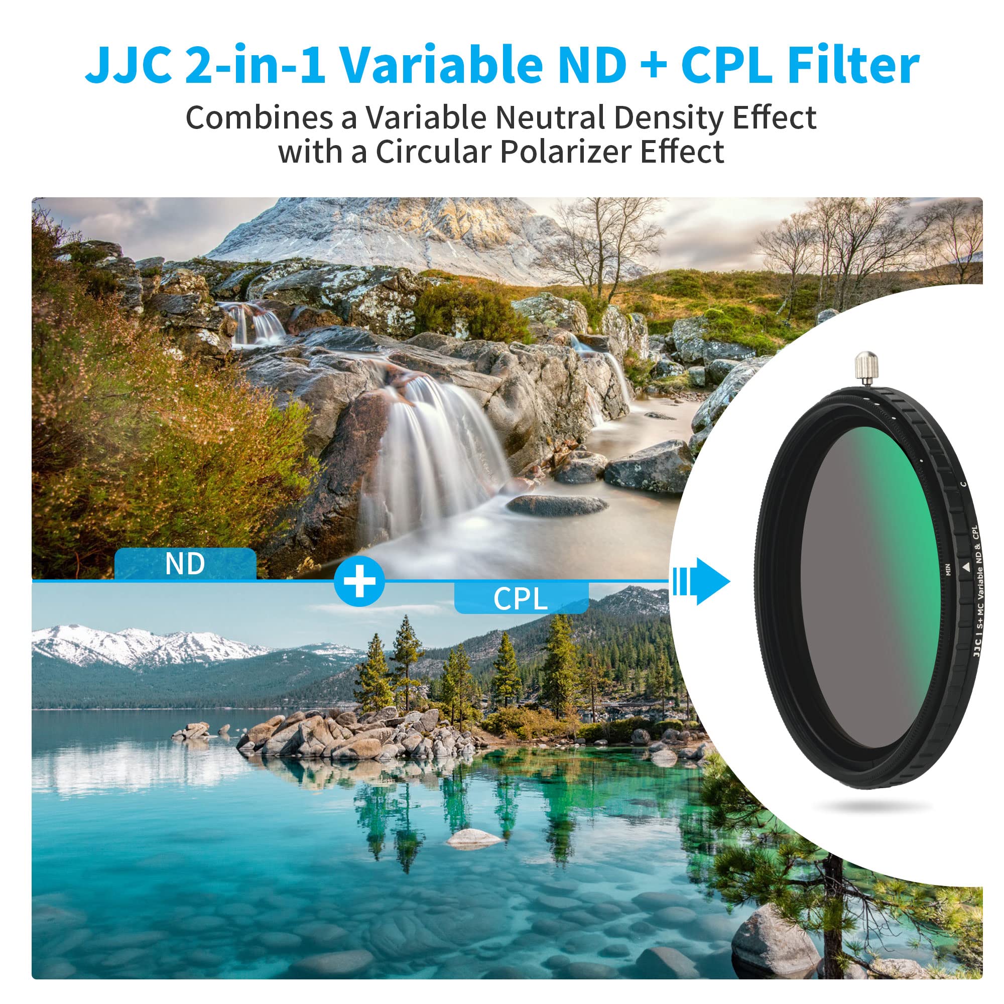 Jjc 2 In 1 62Mm Variable Nd Filter & Cpl Polarizer Filter, 5 Hard Stops Nd2 Nd32 Adjustable Neutral Density Filter, Including Mo
