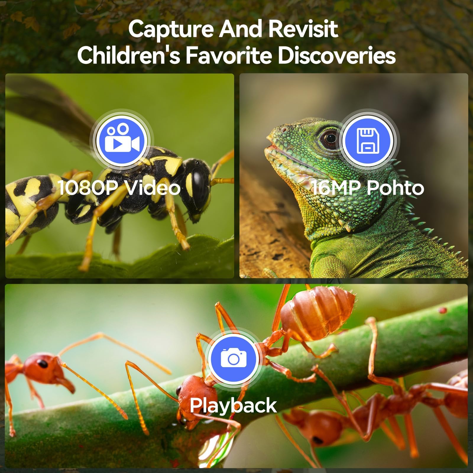 Tomlov P30 Microscope For Kids, Portable 1000X 2 Lcd Digital Microscope For Slides, Hd Camera & Video, Pocket Magnifying Glass W