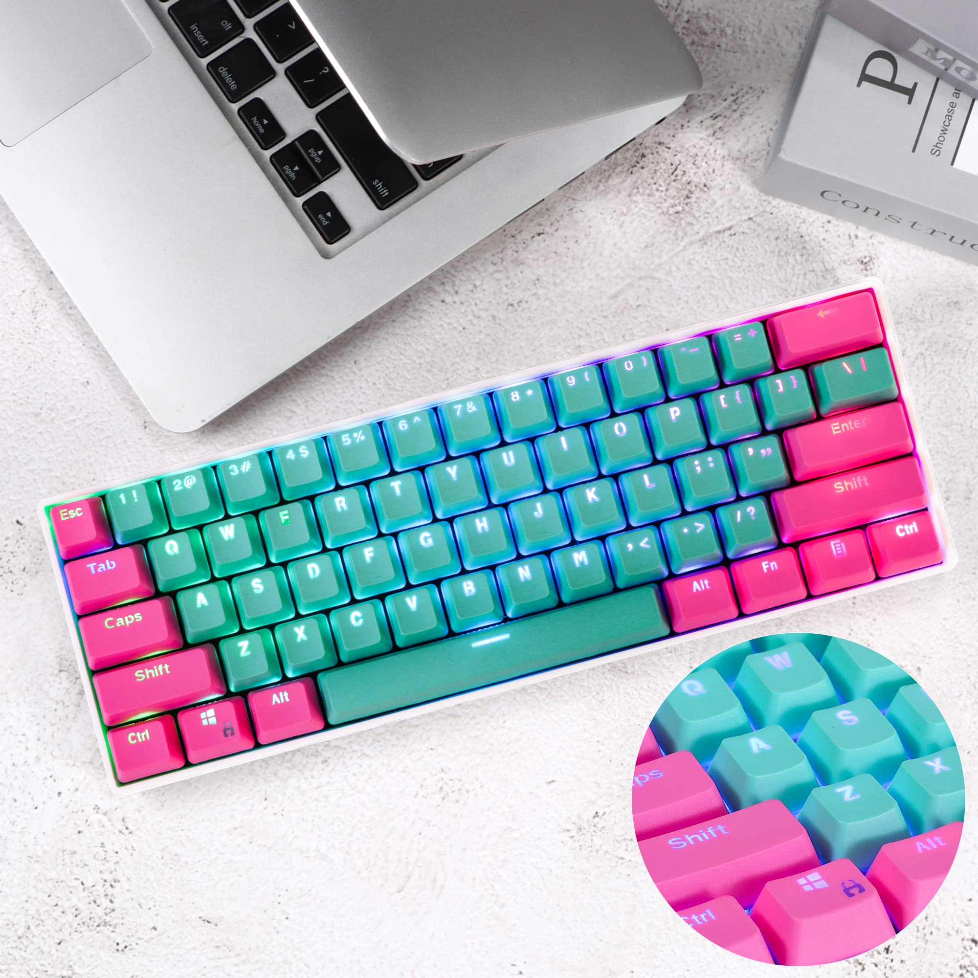 Guffercty Kred Pbt Keycaps 60 Percent With 6.25U Spacebar Oem Profile For Cherry Mx Switch Mechanical Gaming Keyboard (Miami V2)