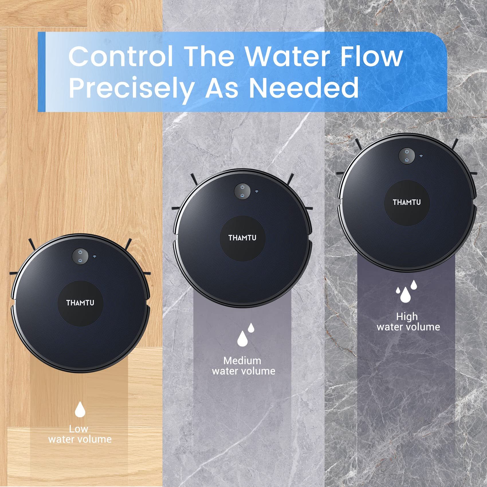 Thamtu Robot Vacuum And Mop Combo, 130Min Runtime, App&Voice Control, Ultra Thin, Tangle Free, Self Charging Robotic Vacuum Clea