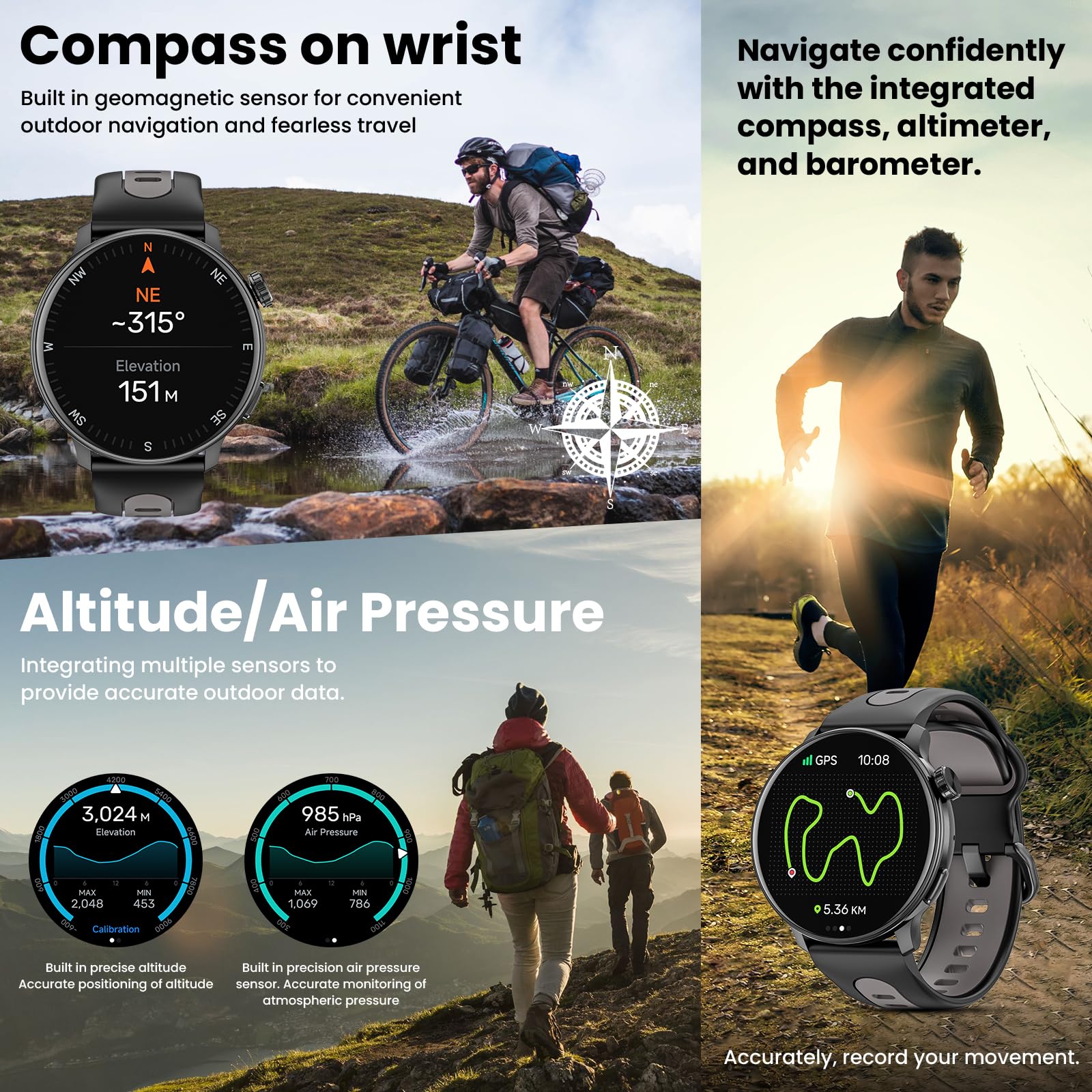 Smart Watch For Men Women Gps, 1.43'' Amoled Smartwatch With Compass/Barometer/Altimeter 100+ Sports Fitness Tracker With Health