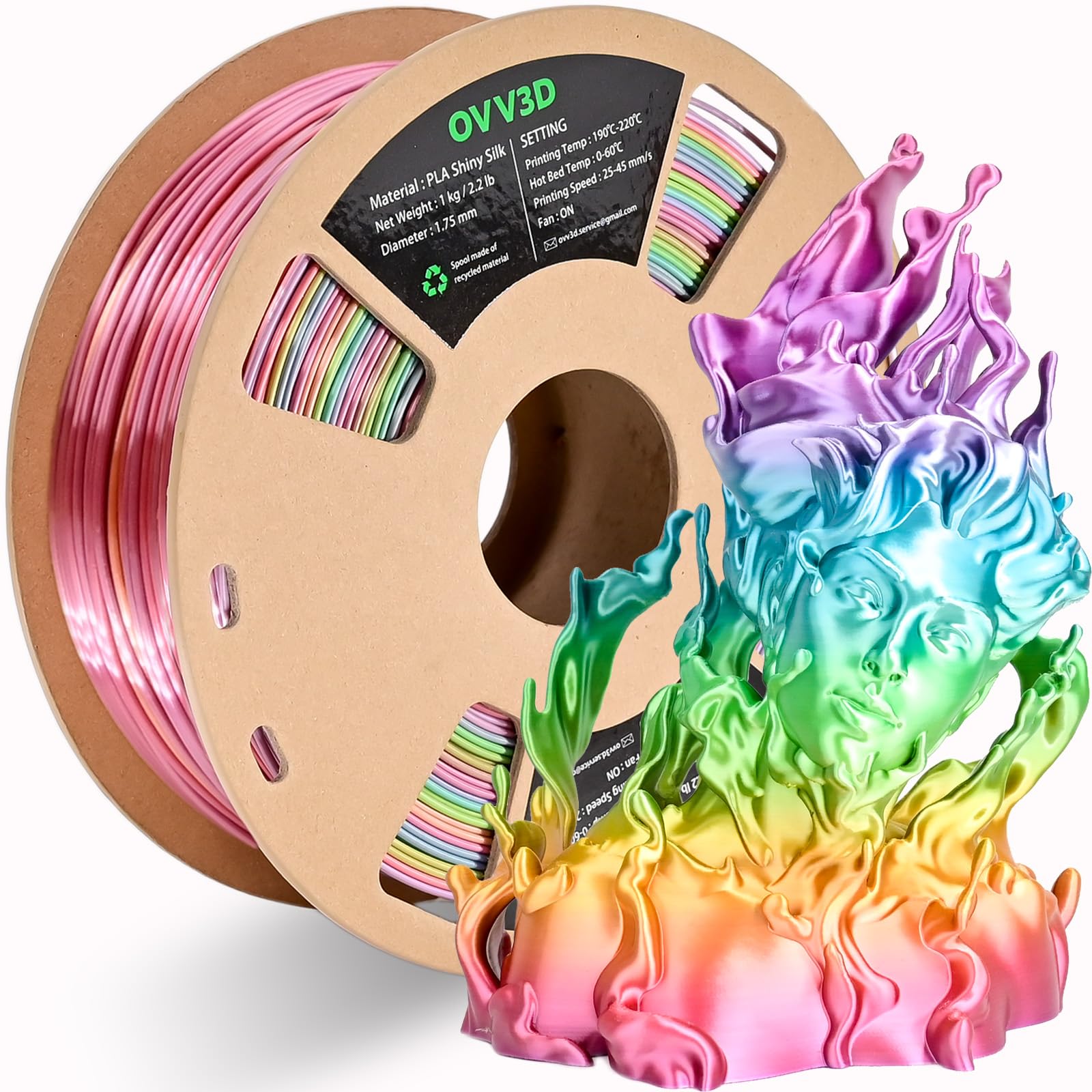 Ovv3D Rainbow Pla Filament 1.75Mm, Rainbow Pla Silk Pla 3D Printer Filament Multicolor Silk Color Change Rainbow Pla Filament Wi