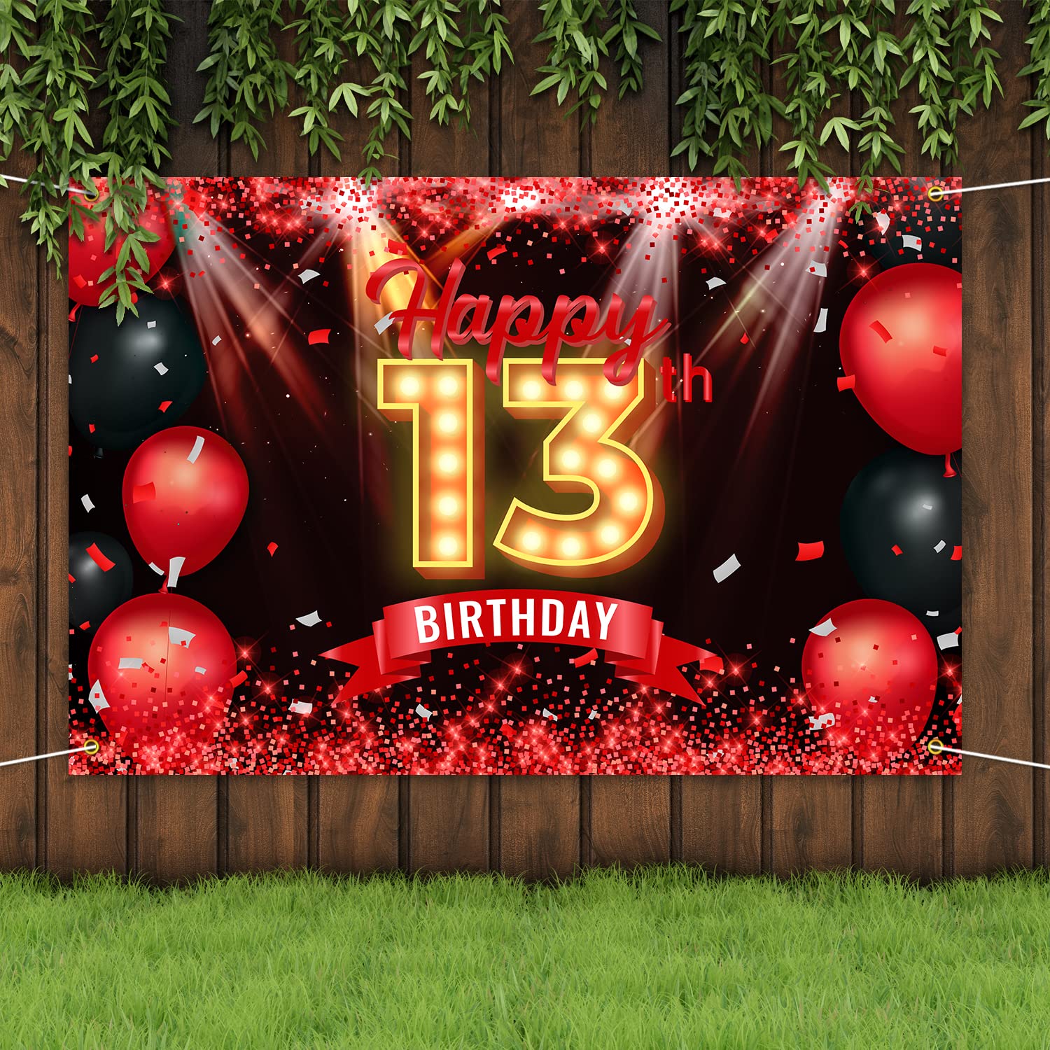 Happy 13Th Birthday Banner Backdrop Red And Black 13 Years Old Background Bday Decorations For Girls Boys Photography Party Supp