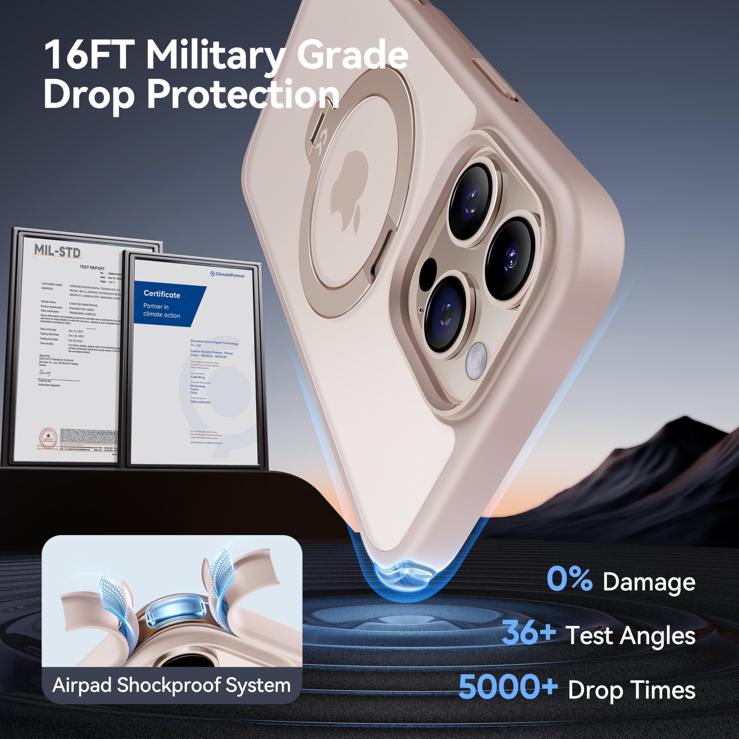 Casekoo Desert Titanium For Iphone 16 Pro Max Case With 360 Upgraded Rotatable Magnetic Stand [16Ft Military Protection] [Compat