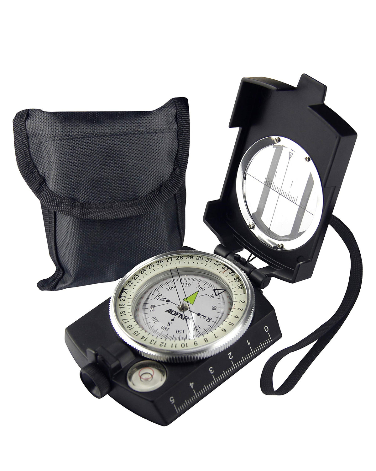 Aofar Military Compass Af-4580 Black Lensatic Sighting Navigation, Waterproof And Shakeproof With Map Measurer Distance Calculat