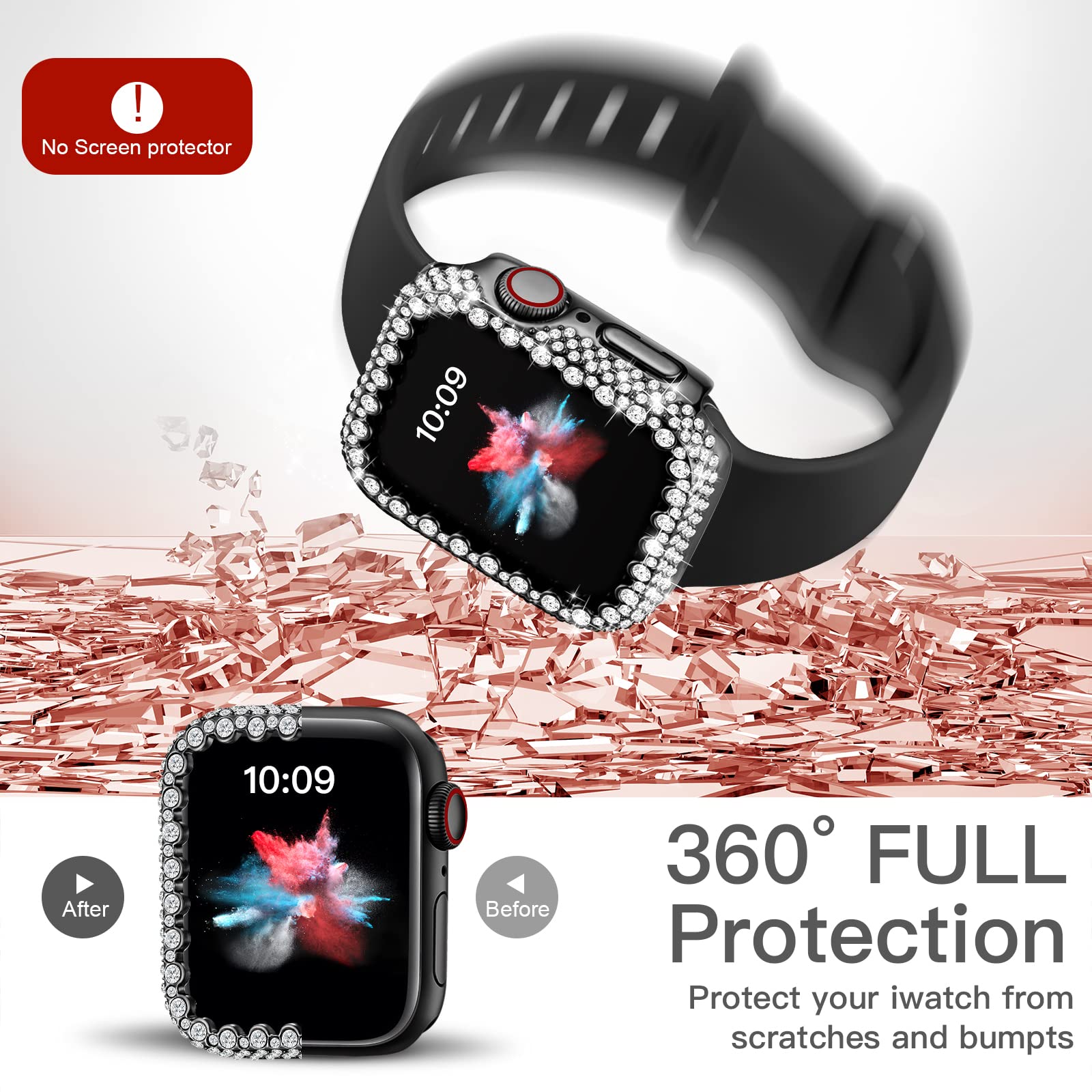 Bling Bumper Case Compatible With Apple Watch Series 9 8 7 41Mm,Diamond Protective Face Cover For Women,Hard Pc Frame Protector