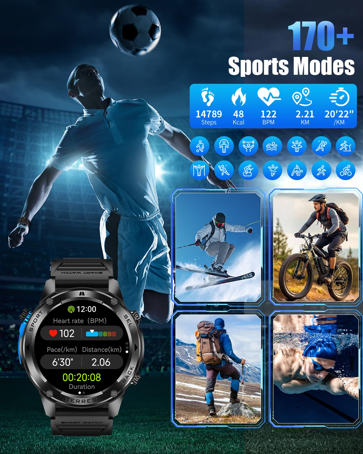Podoeil Military Smart Watch For Men With Gps, 1.43 Amoled Smart Watch With Bluetooth Call, 5Atm Waterproof, 170+ Sports Modes,