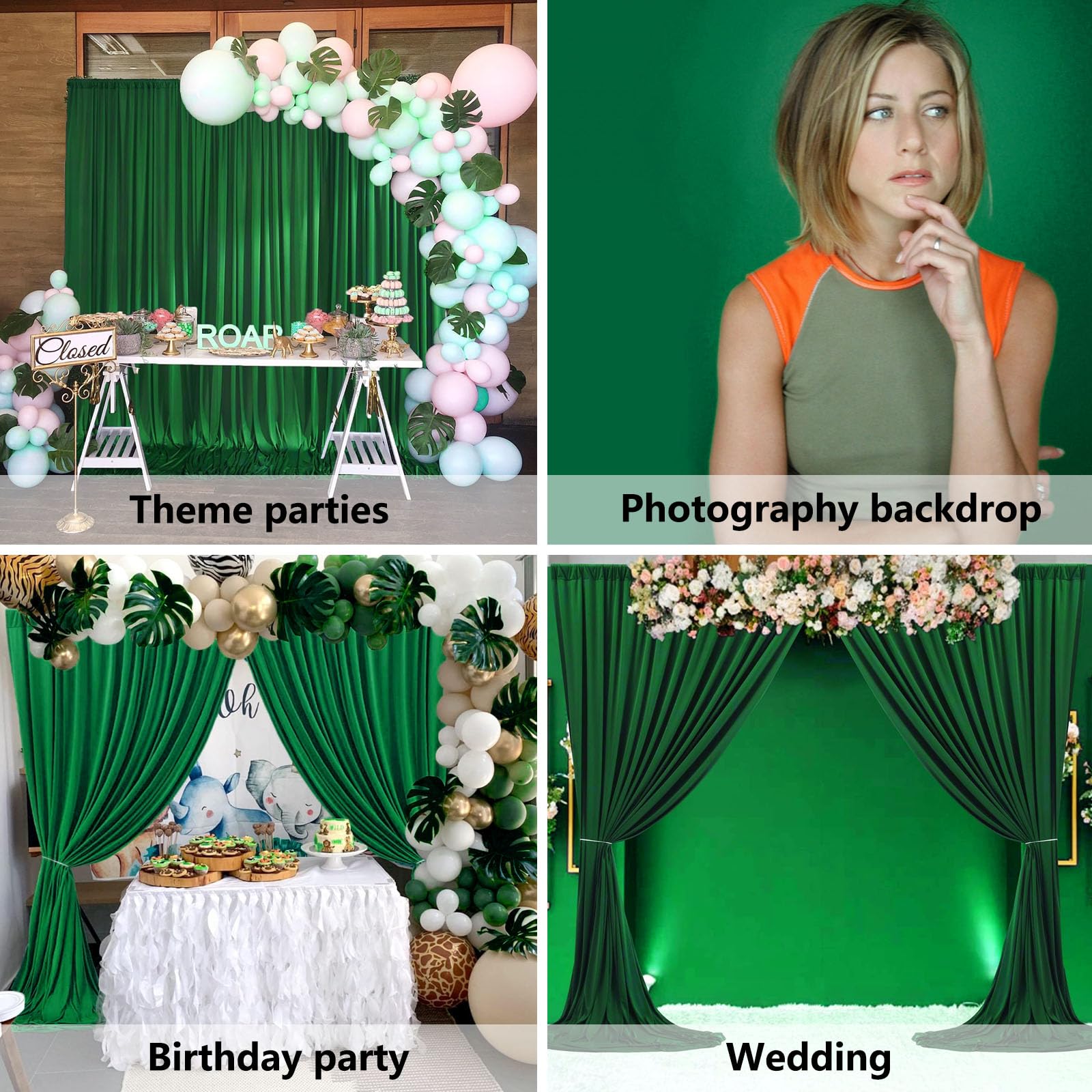 10 X 10 Feet Grass Green Backdrop Curtain For Partie, Background Curtains For Photoshoot, Birthday, Wedding, Halloween, Thanksgi