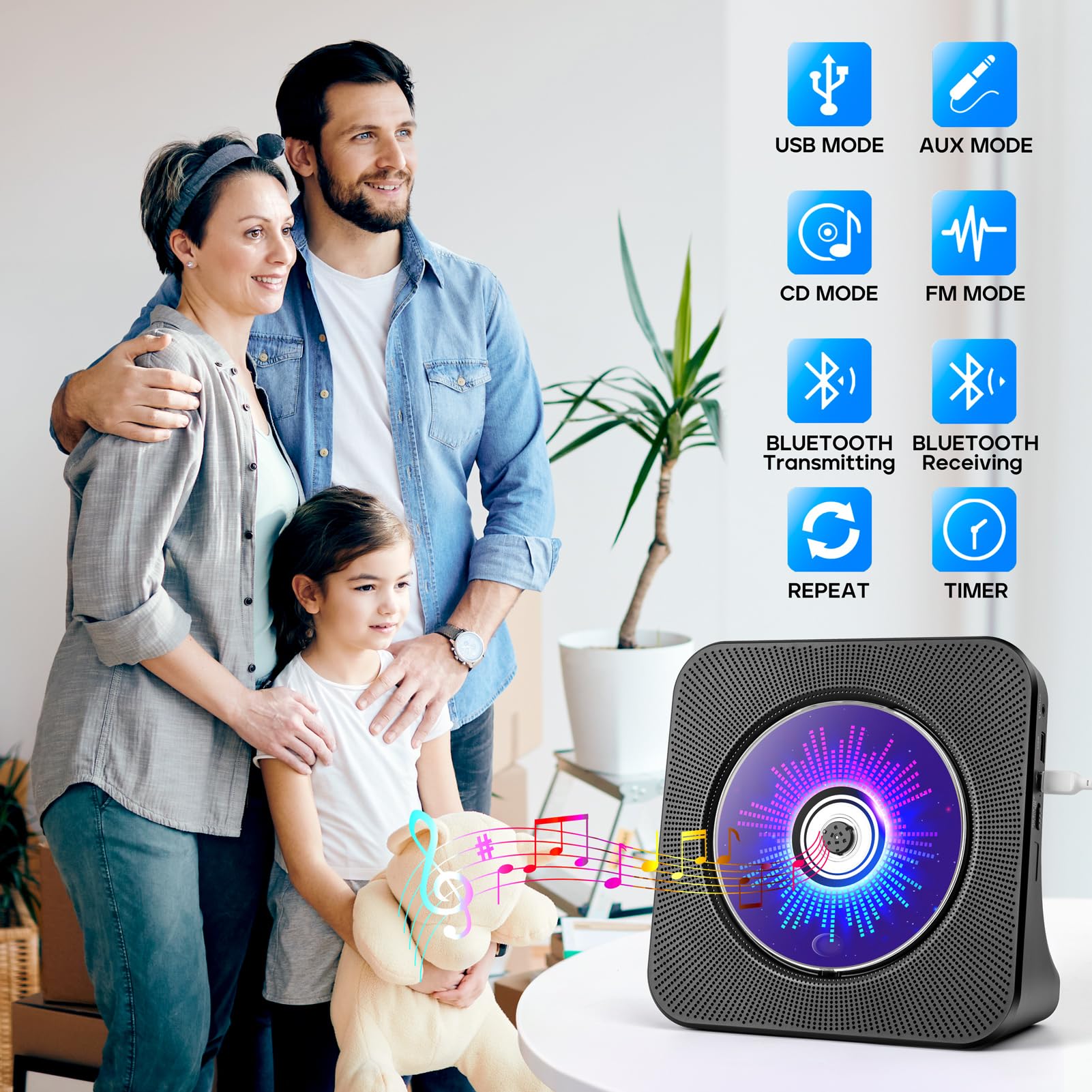 Desktop Cd Player With Speakers, Roadom Cd Players For Home, Portable Cd Player With Bluetooth Hi Fi Stereo Sound,Remote Control
