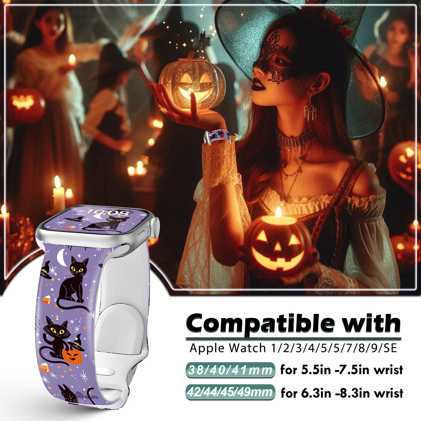 Christmas Fall Halloween Watch Band For Apple Watch, Silicone Holiday Hello Autumn Printed Strap Replacement For Iwatch 1 2 3 4