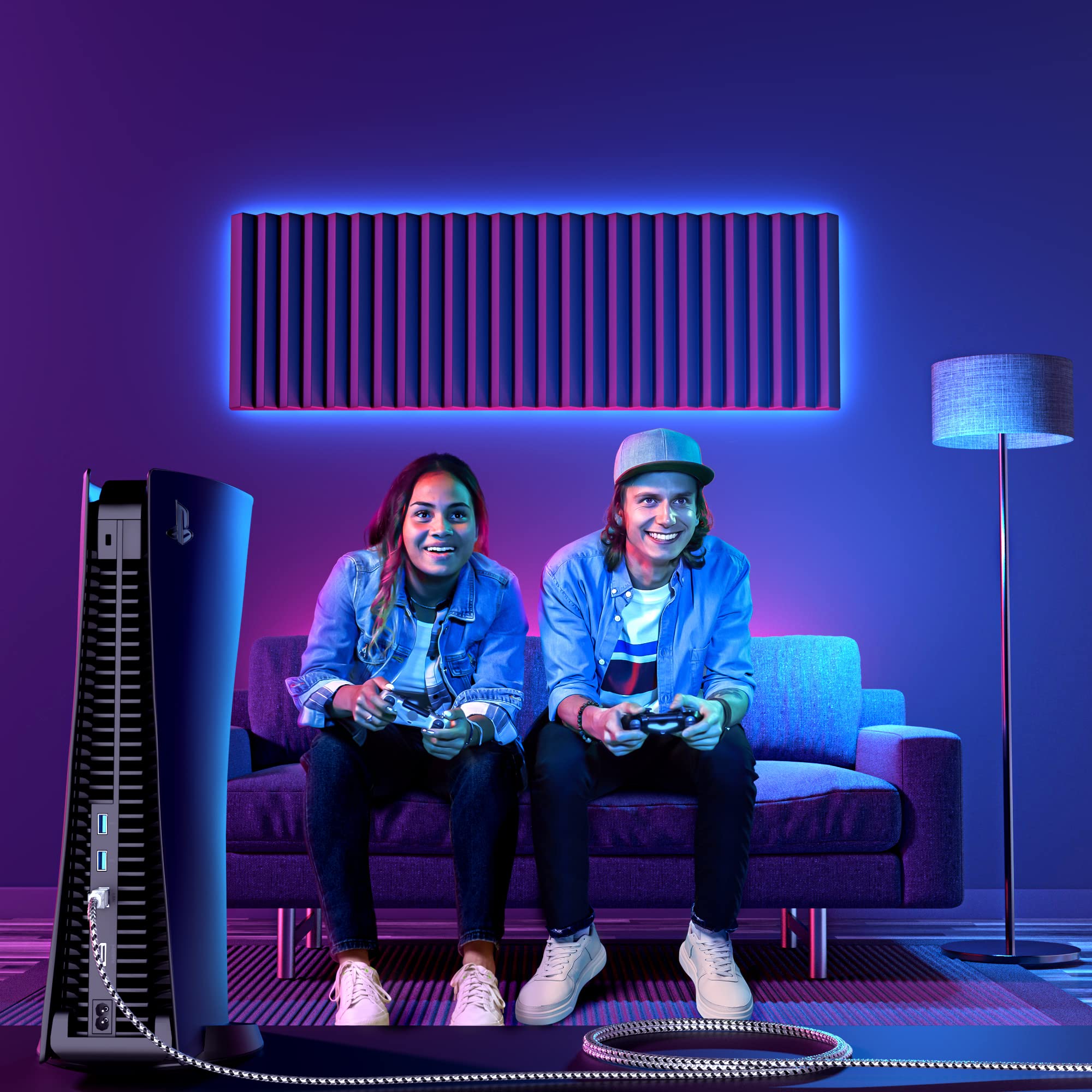 Maximm Cable Cat7 Flat Braided Ethernet Cable, 2 Pack (White, 12Ft) 10 Gbps, 600 Mhz, Shielded Rj45 Gold Connectors Ultra Thin Flexible Design For Home & Office Networking