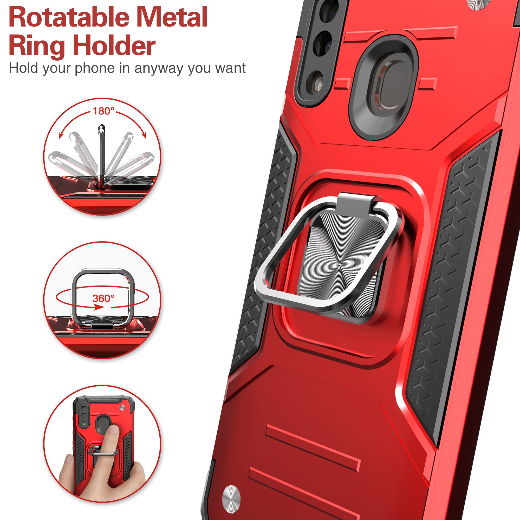 Idystar Galaxy A20 Case With Screen Protector, Galaxy A30 Case, Shockproof Drop Test Cover With Car Mount Kickstand Lightweight