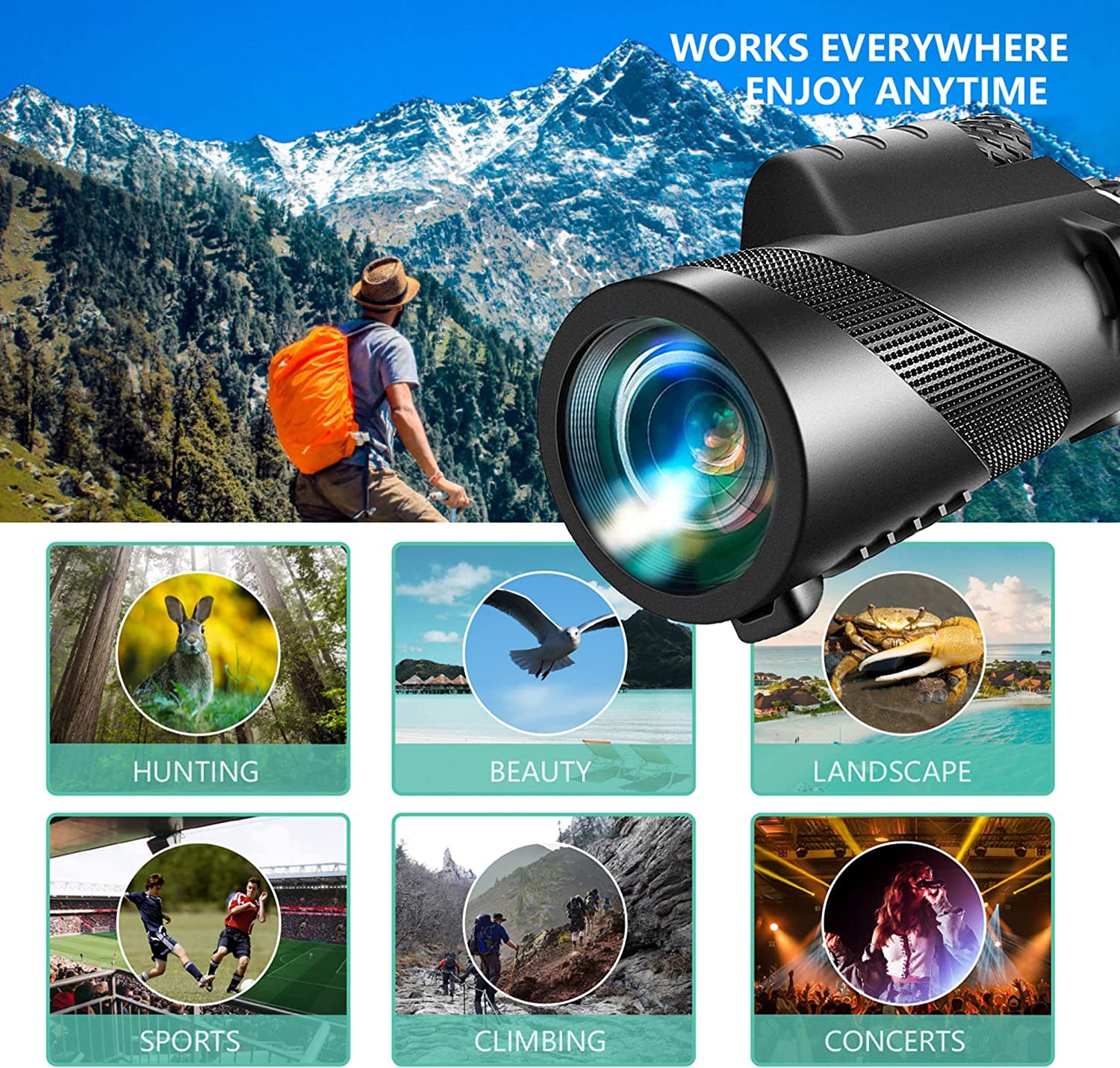 Physiophyx 80X100 Monocular Telescope High Powered For Smartphone Monoculars For Adults High Definition Monocular Telescope For Stargazing Hunting Wildlife Bird Watching Travel Camping Hiking Travel