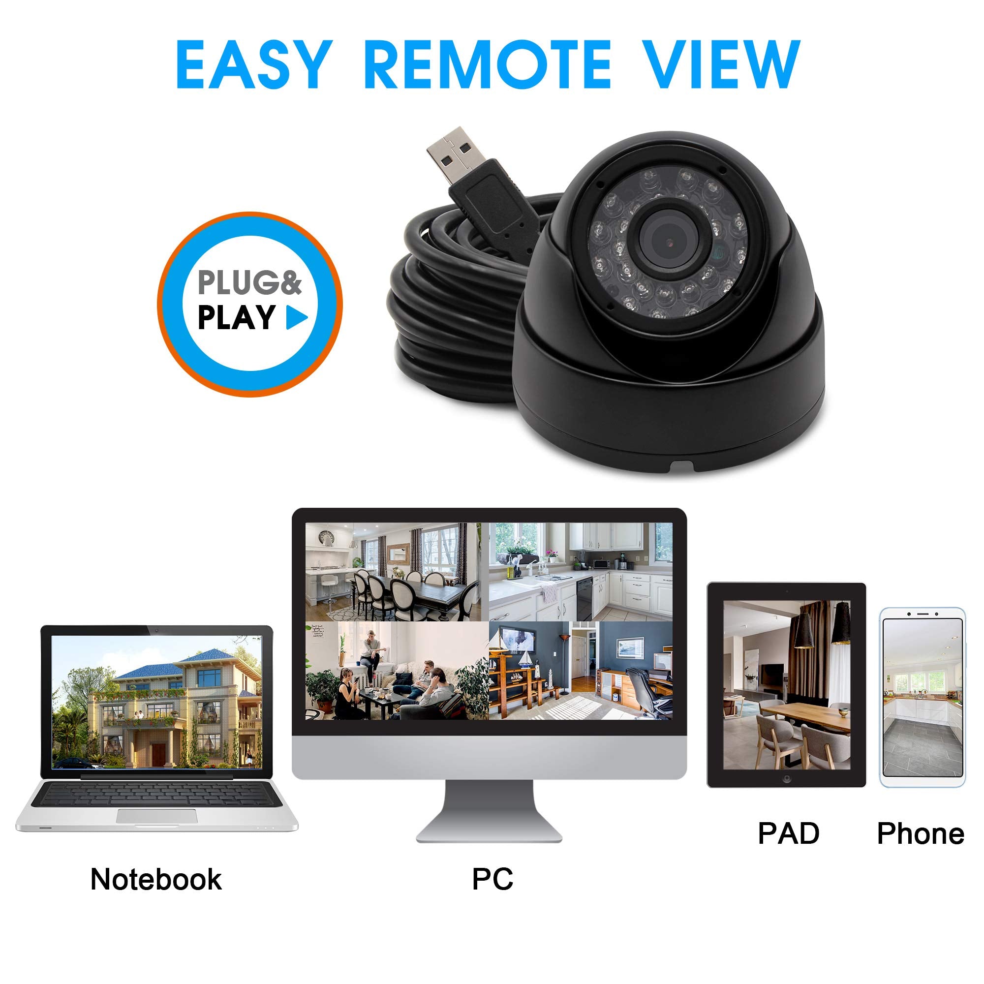 Hotpet 1 Megapixel Usb Security Camera Webcam With Night Vision, 720P Otg Camera For Indoor&Outdoor,Usb With Camera With 24Pcs I