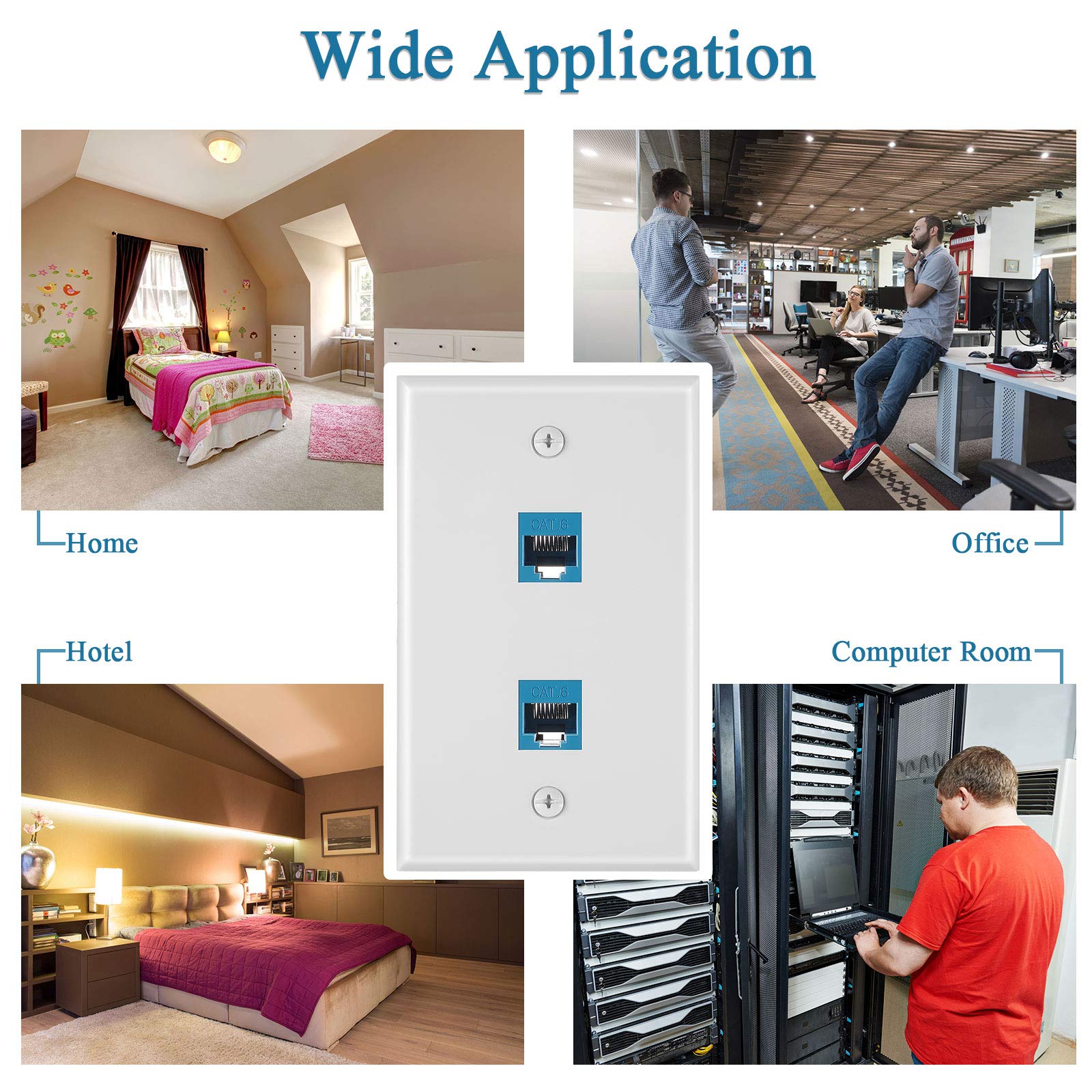 4 Pieces 2 Port Ethernet Wall Plate, Rj45 Cat6 Female To Female Jack Inline Coupler Faceplates (Blue)