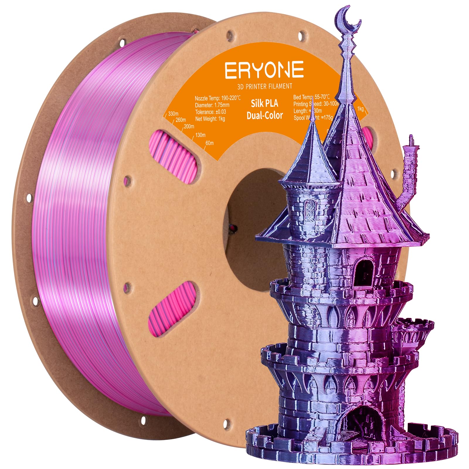 Eryone Silk Dual Color Filament Pla 3D Printer 1.75Mm +/  0.03Mm, Coextrusion Filament Pla Shiny Filament 1Kg(2.2Lbs), Rose Red&