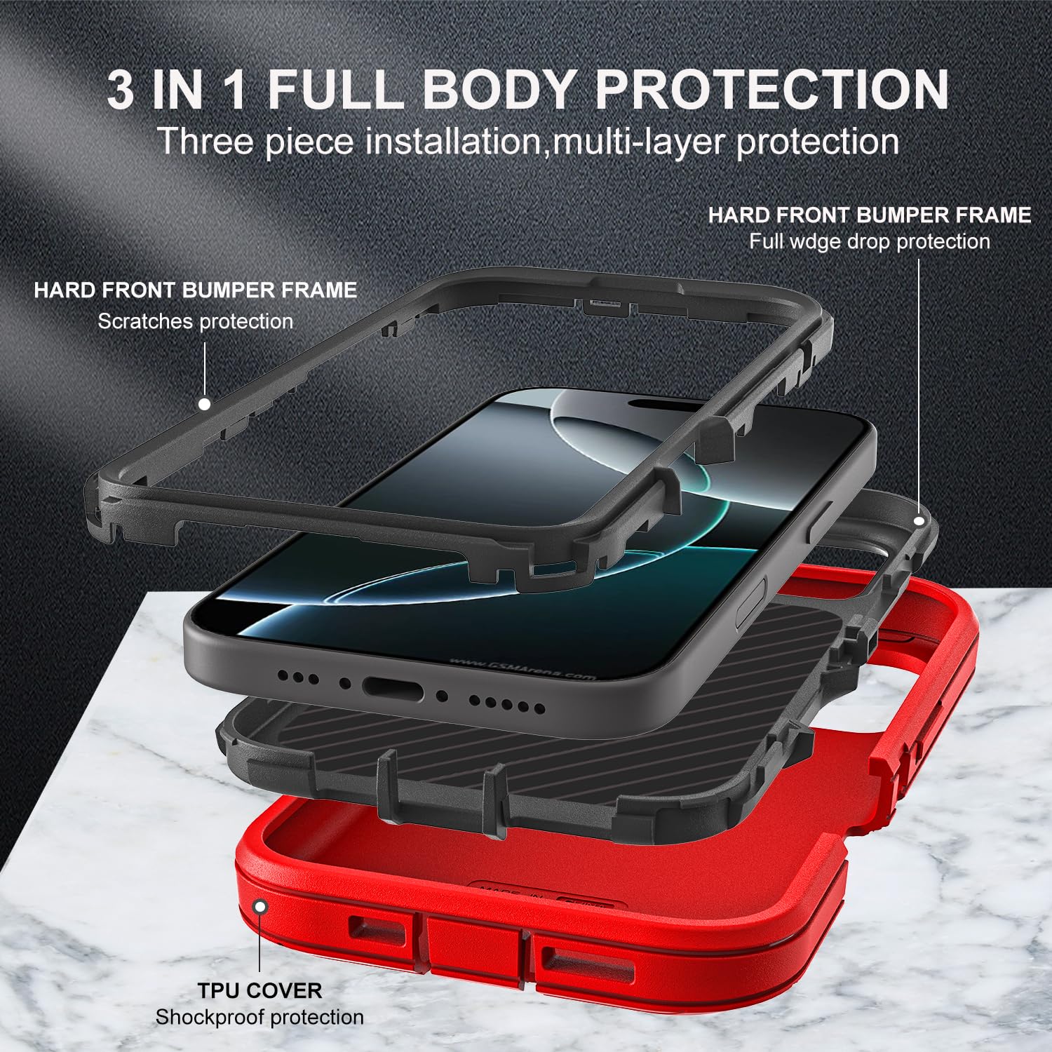 Ykhjklec For Iphone 16 Pro Case, Military Grade 3 In 1 Heavy Duty Shockproof/Drop Proof/Dust Proof Case With 2Pcs Tempered Glass