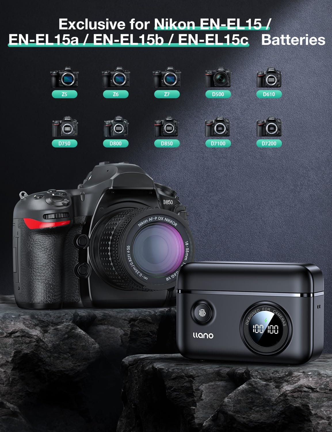 Llano En El15 Dual Battery Fast Charger For Nikon En El15A En El15B En El15C Z8 D7500 Z6Ii D850 D750 Z6 Zf D7200 D7100 D7000 D50