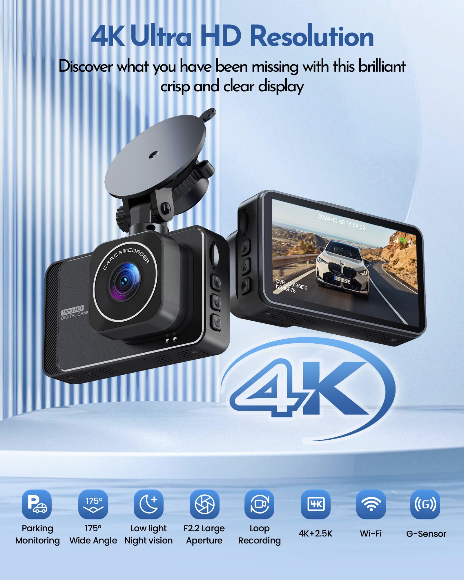 Pgyioo! Dash Cam, Dash Cam Front And Rear,4K+2.5K Ultra Hd Dash Camera,175+160 Wide Angle, Car Camera, Included 32Gb Sd Card, Ni