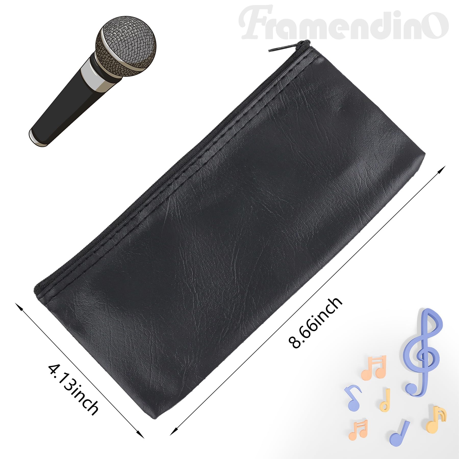 Framendino, Microphone Storage Bag Pu Leather Portable Mic Pouch Organizer 8.66'' X 4.13''