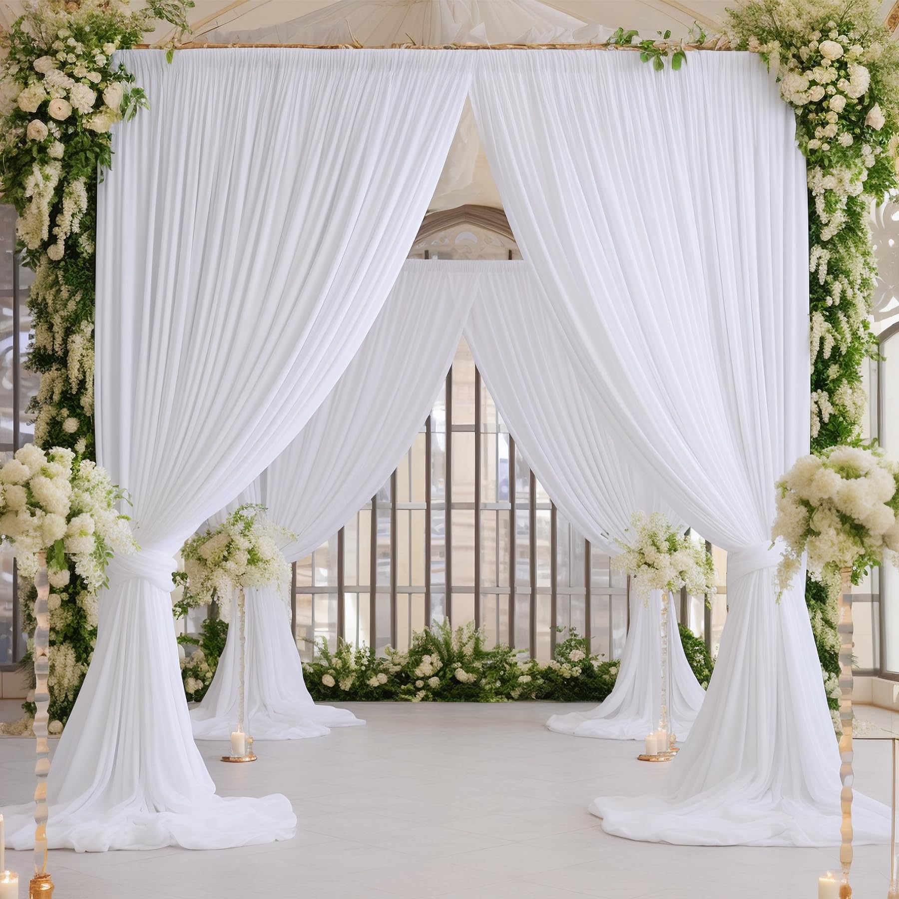 4 Panels White Backdrop Curtain For Parties Wedding Wrinkle Free 20Ft X 10Ft Backdrop Drapes For Baby Shower Gender Reveal Birth