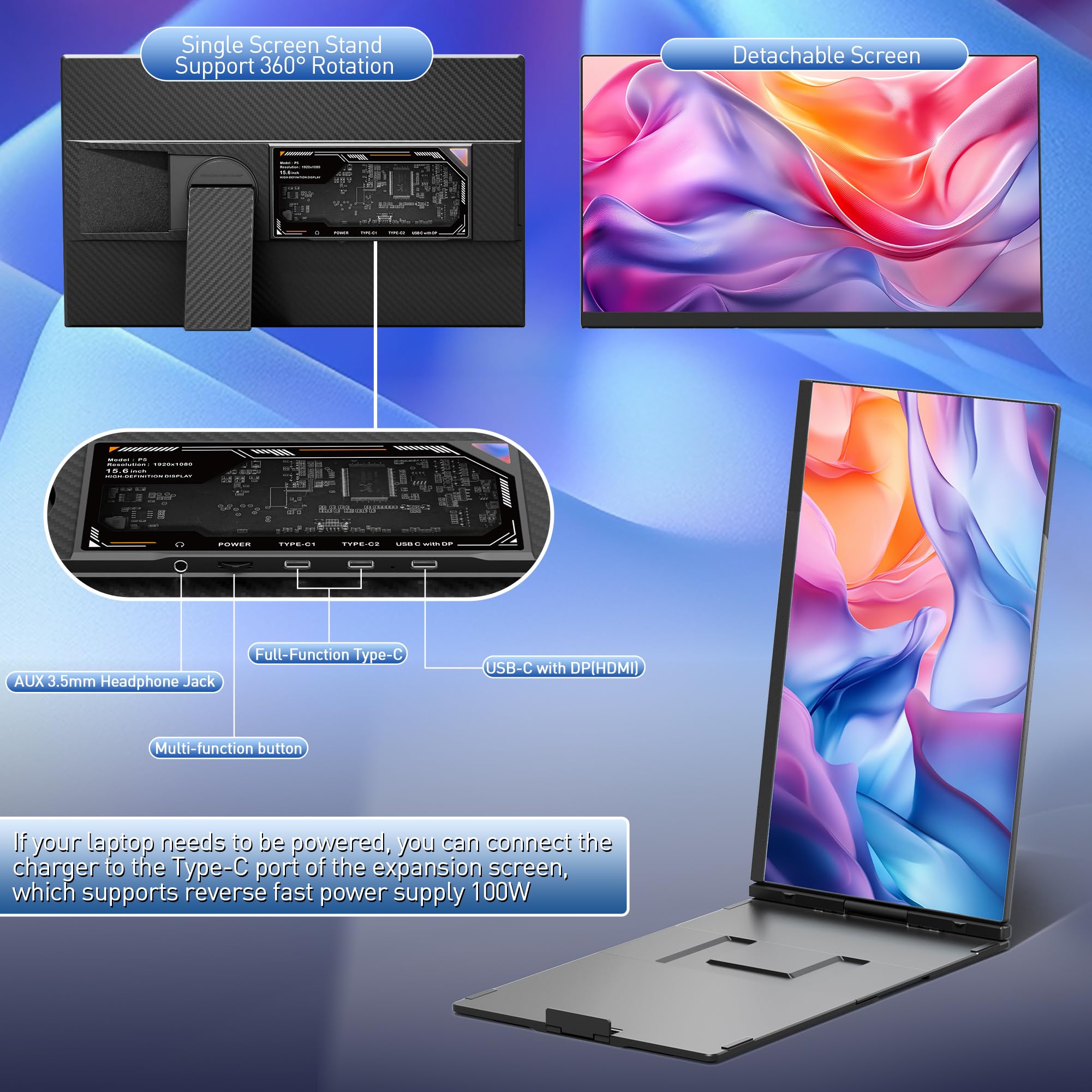 Domyfan 15.6 Laptop Screen Extender, 120% Srgb Fhd 1080P Ips Laptop Monitor Extender Dual Screen, Portable Monitor For Laptops 1