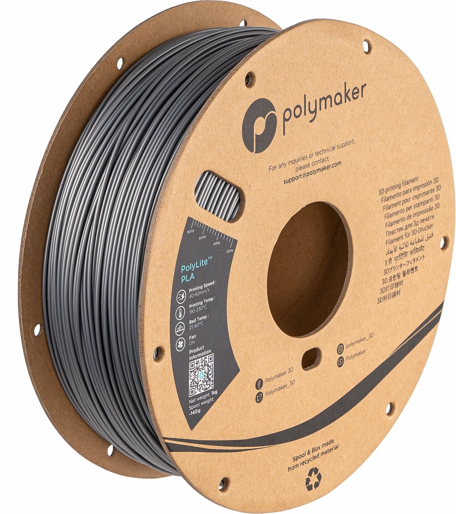 Polymaker PLA Filament, Steel Grey 3D Printing PLA Filament 1.75mm 1kg - PolyLite 3D Printer PLA Filament, Dimensional Accuracy 