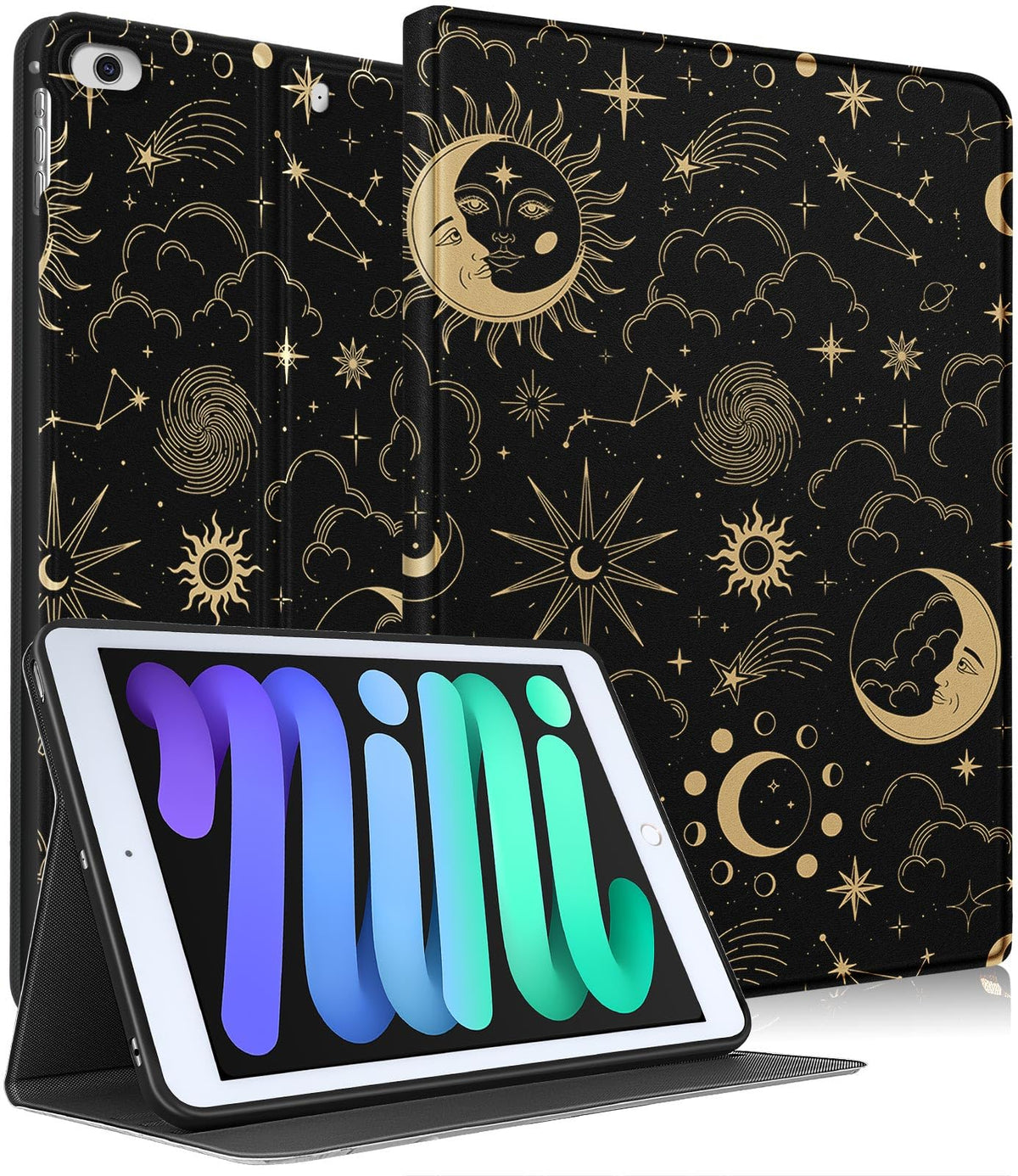 Uppuppy For Apple Ipad Mini 5/4/3/2/1 Case, For Ipad Mini 5Th/4Th/3Rd/2Nd/1St Generation Case Kids Cute Folio Women Sun Moon Sta