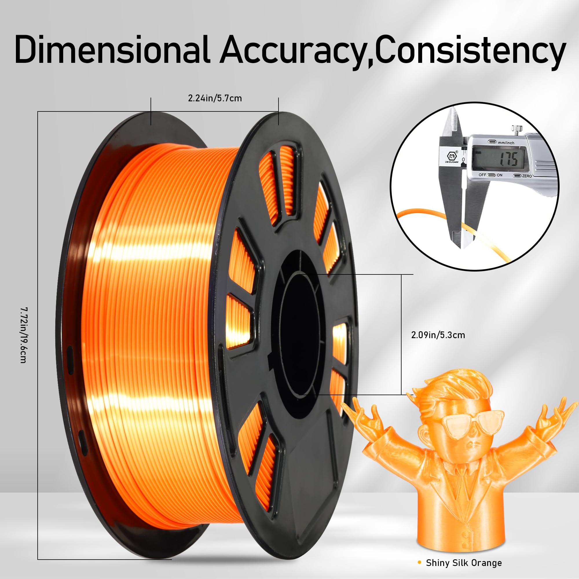 Do3D Silk Orange Pla Satin Shiny 3D Printer Filament, 1.75Mm Diameter 1Kg Spool 2.2Lbs For Fdm 3D Printers
