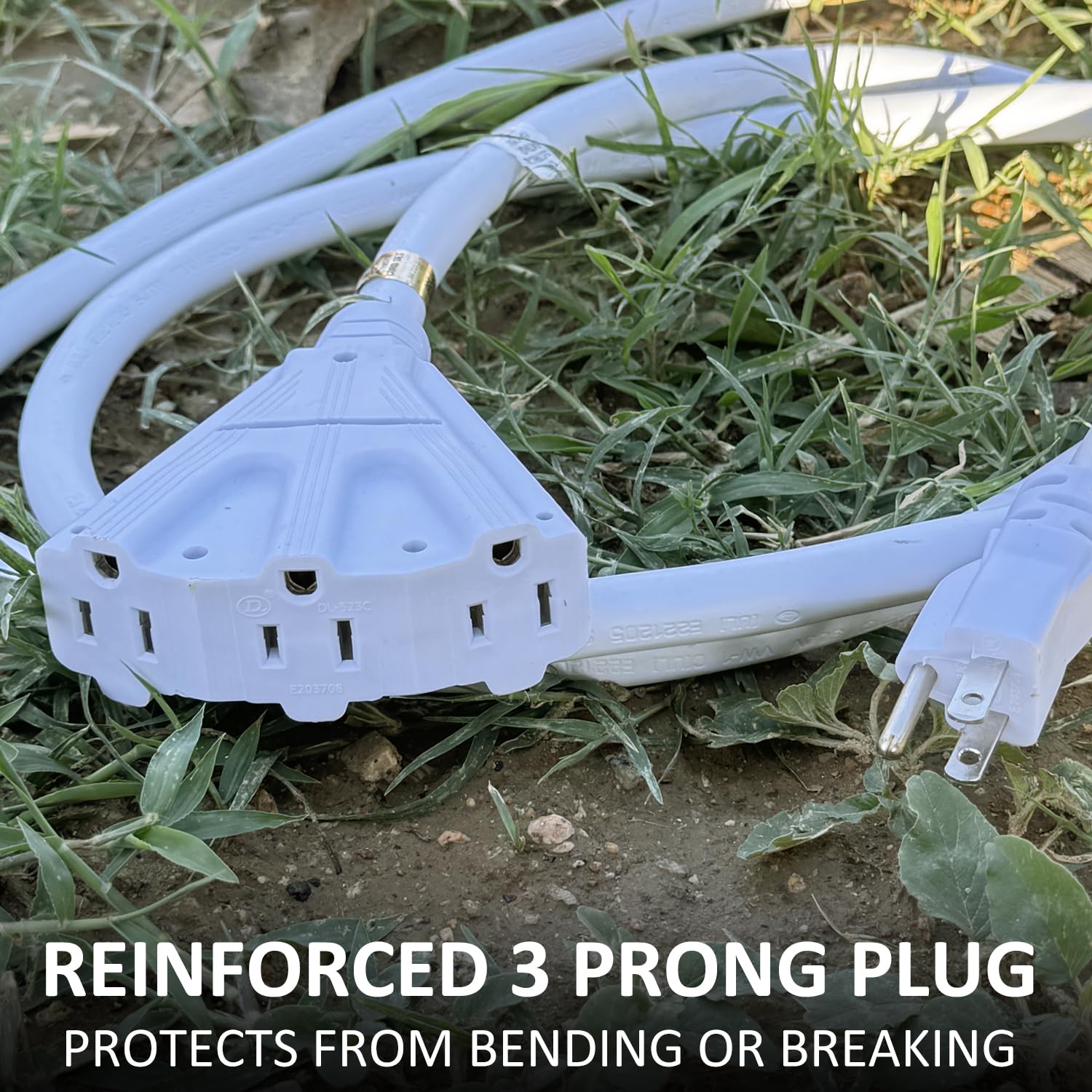 Yojoe 3 Outlets Indoor Outdoor Extension Cord, 3 Prong 15A Weatherproof Power Cord Multiple Outlets, 12 Gauge Heavy Duty 8 Ft Wh