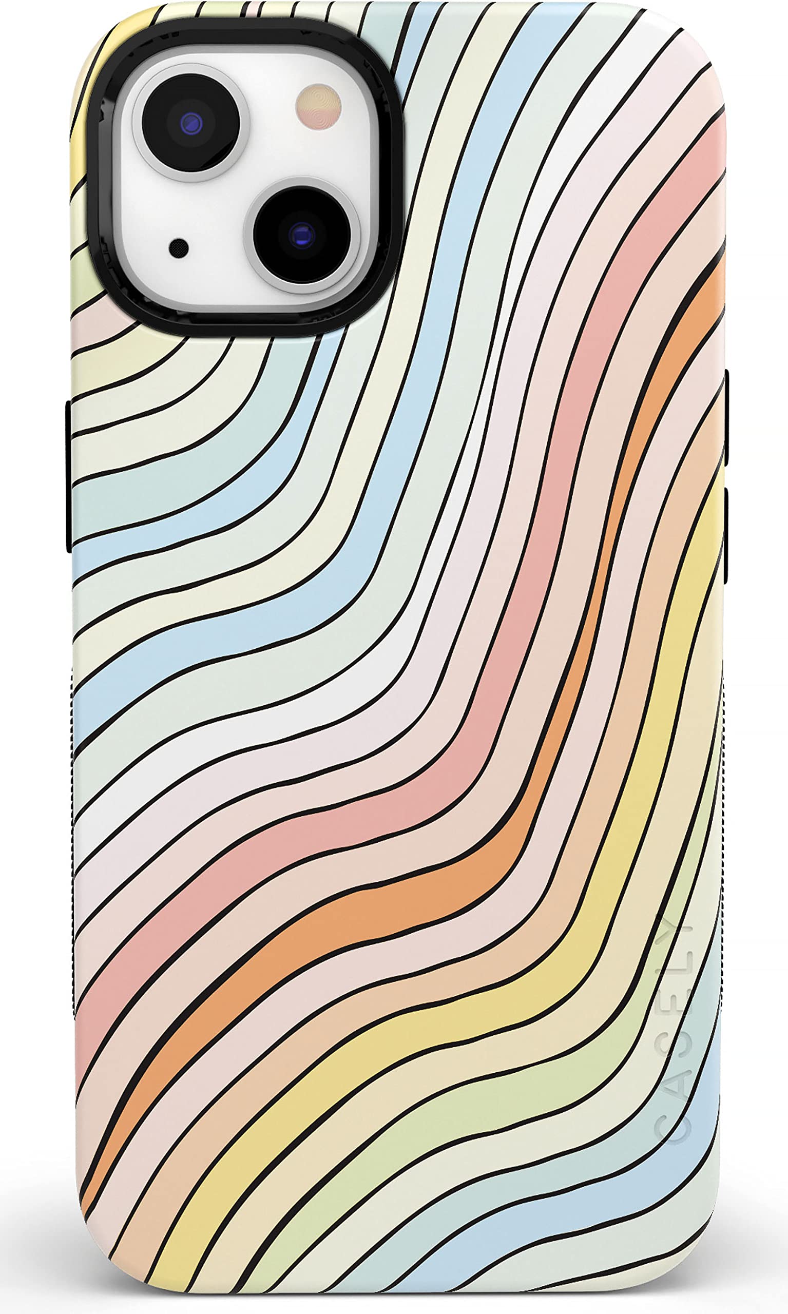 Casely Iphone 14 Case | Ride The Wave | Pastel Rainbow Lined | Compatible With Magsafe