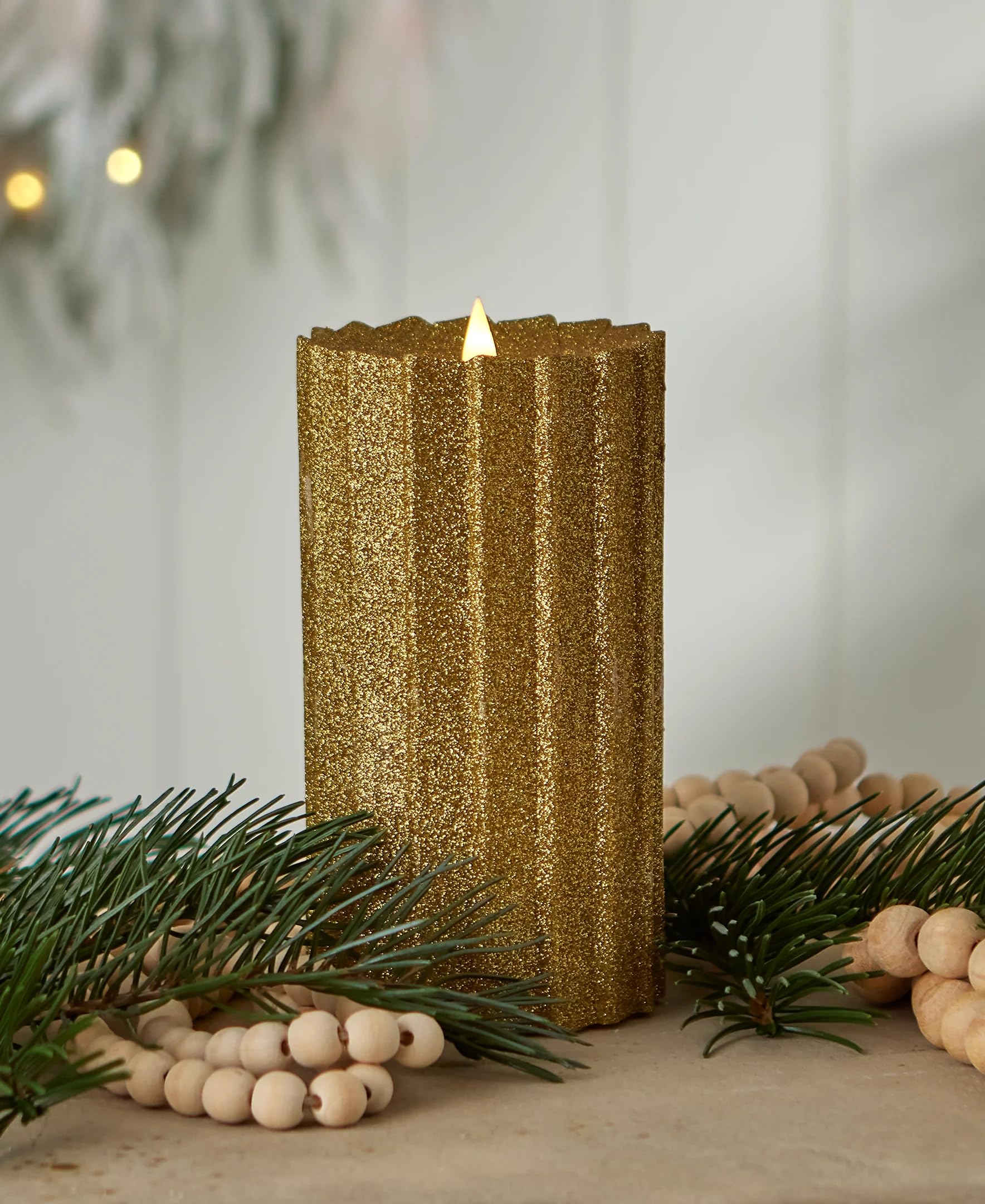 Seasonal Llc Sutton Fluted Seasonal Realistic Motion Flameless Battery Powered Pillar Candle | 3D Moving Flame | Adjustable Brig