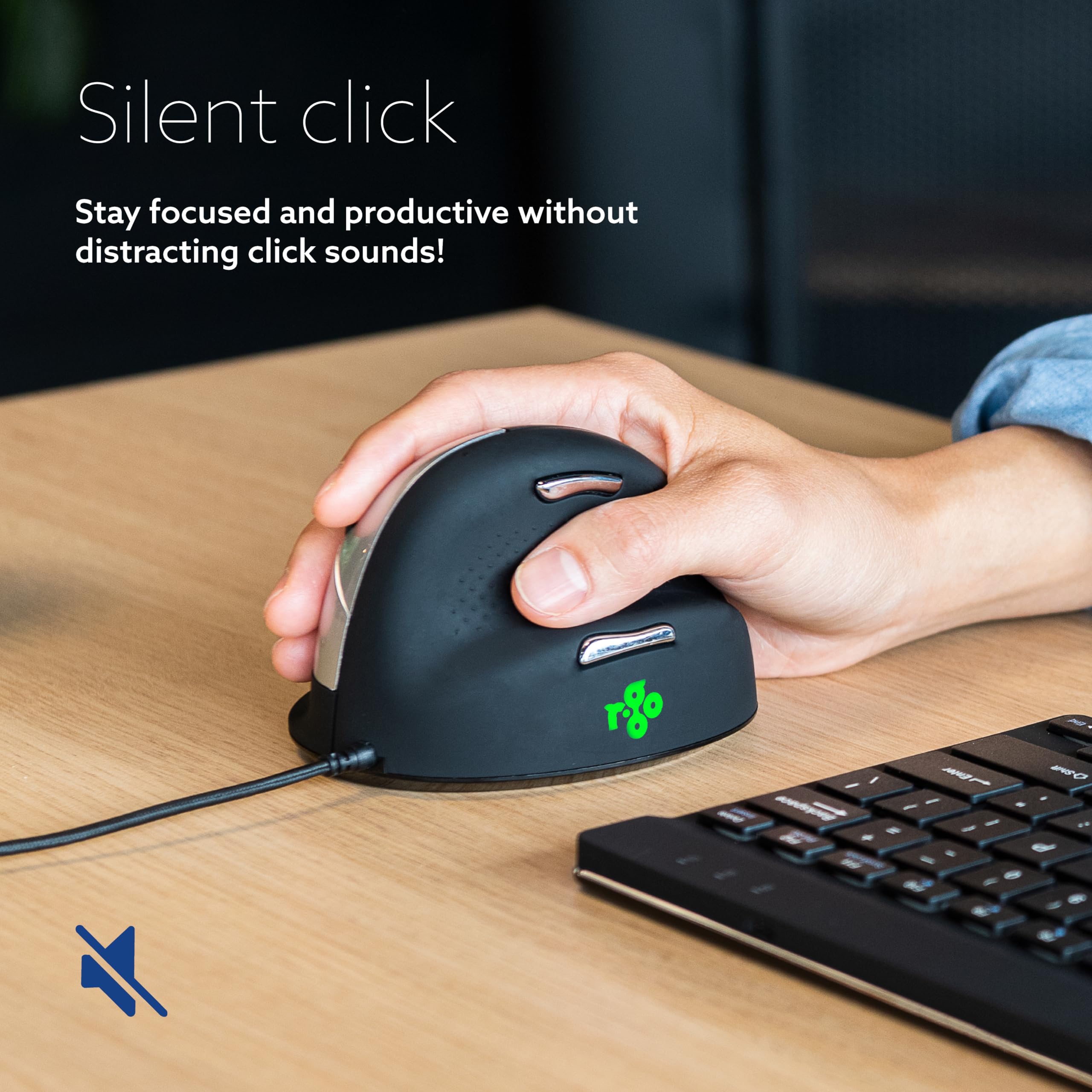 R Go He Ergonomic Mouse, For Large Hand, Vertical Ergo Mouse, Wired With Usb Cable, 500 3500 Dpi, 5 Buttons, Prevention Tennis E