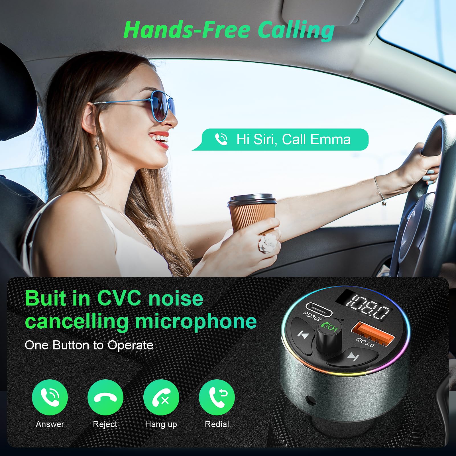 Bluetooth 5.3 Fm Transmitter Car Adapter   Soarun Fast Car Charger 54W [Pd 36W & Qc3.0 18W], Wireless Fm Radio Transmitter, 9 Co