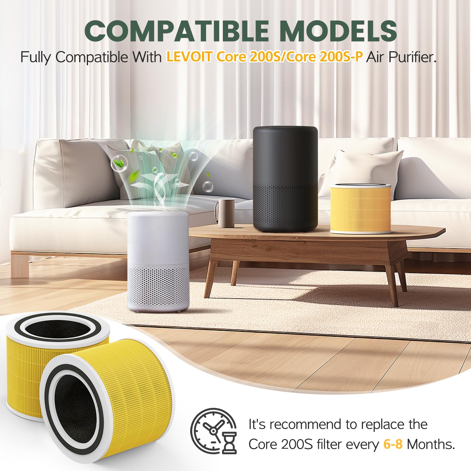 2 Pack Core 200S Replacement Filter Compatible With Levoit Core 200S/ Core 200S P Air Purifier, 3 In 1 Filter, High Efficiency A