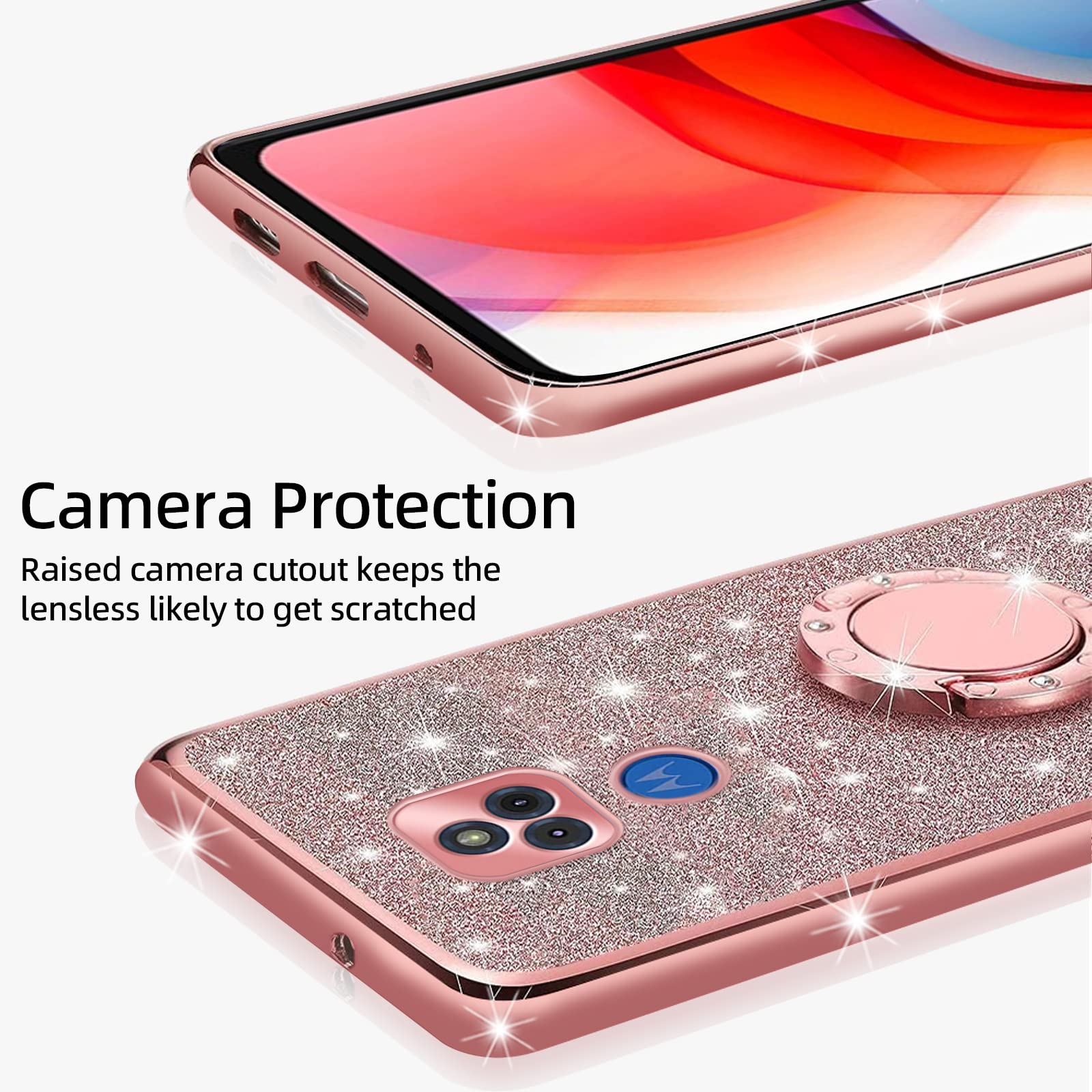 Kudini For Moto G Play 2021 Case For Women Glitter Crystal Soft Clear Tpu Luxury Bling Cute Protective Cover With Kickstand Stra