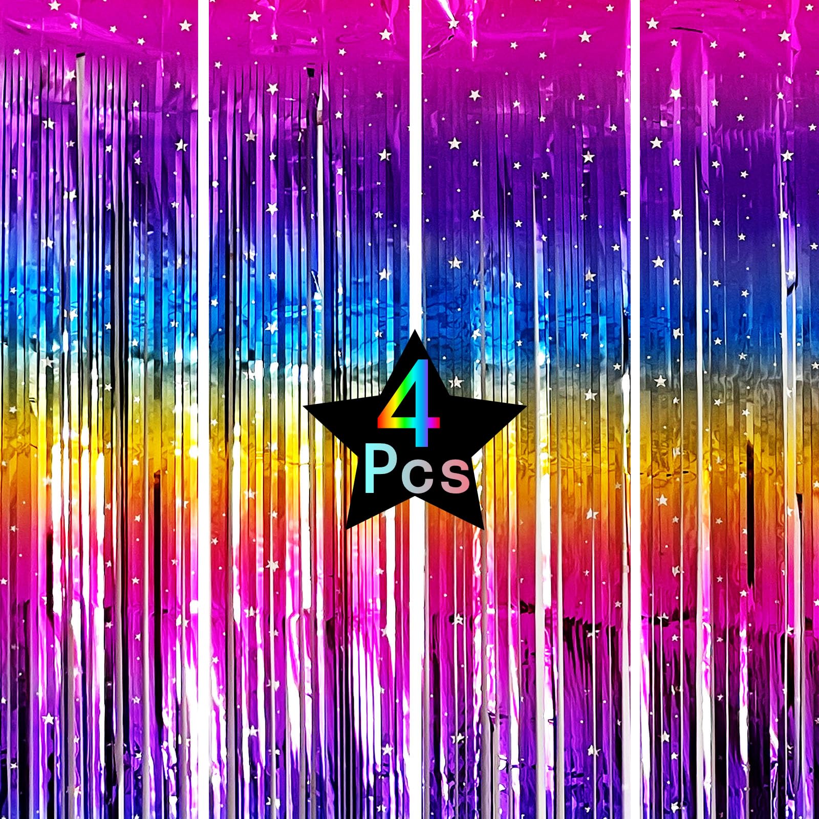 Pack Of 4 Sparkling Neon Rainbow Foil Fringe Curtain Backdrop Metallic Streamers Photo Booth Props For Birthday Bachelorette Gay
