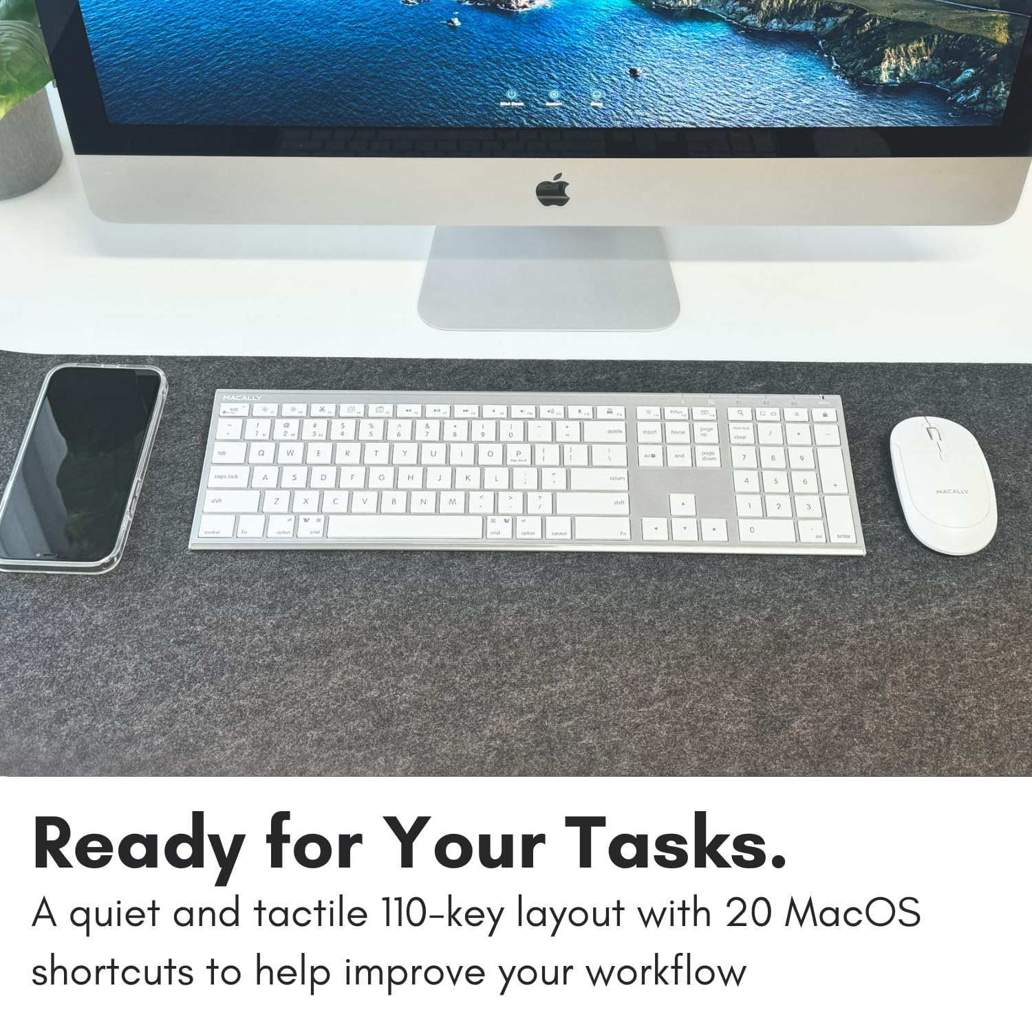 Macally Bluetooth Keyboard For Mac, Compatible Apple Keyboard Wireless With Numeric Keypad - Multi Device Keyboard For Macbook P