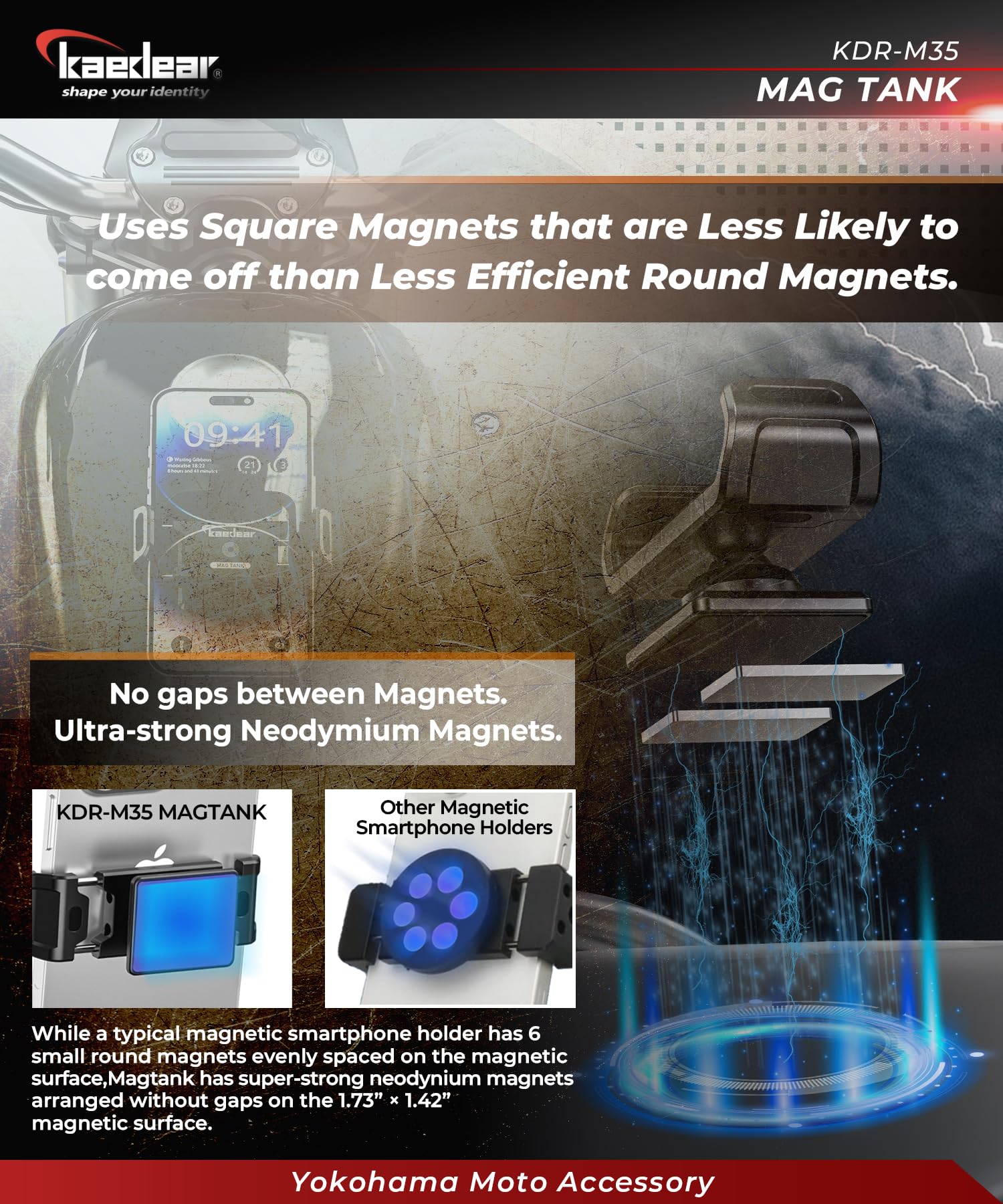 Kaedear Motorcycle Magnetic Phone Holder, Strong Neodymium Magnet, 360 Rotation, Scratch Protection, Aluminum Alloy, Mag Tank Kd