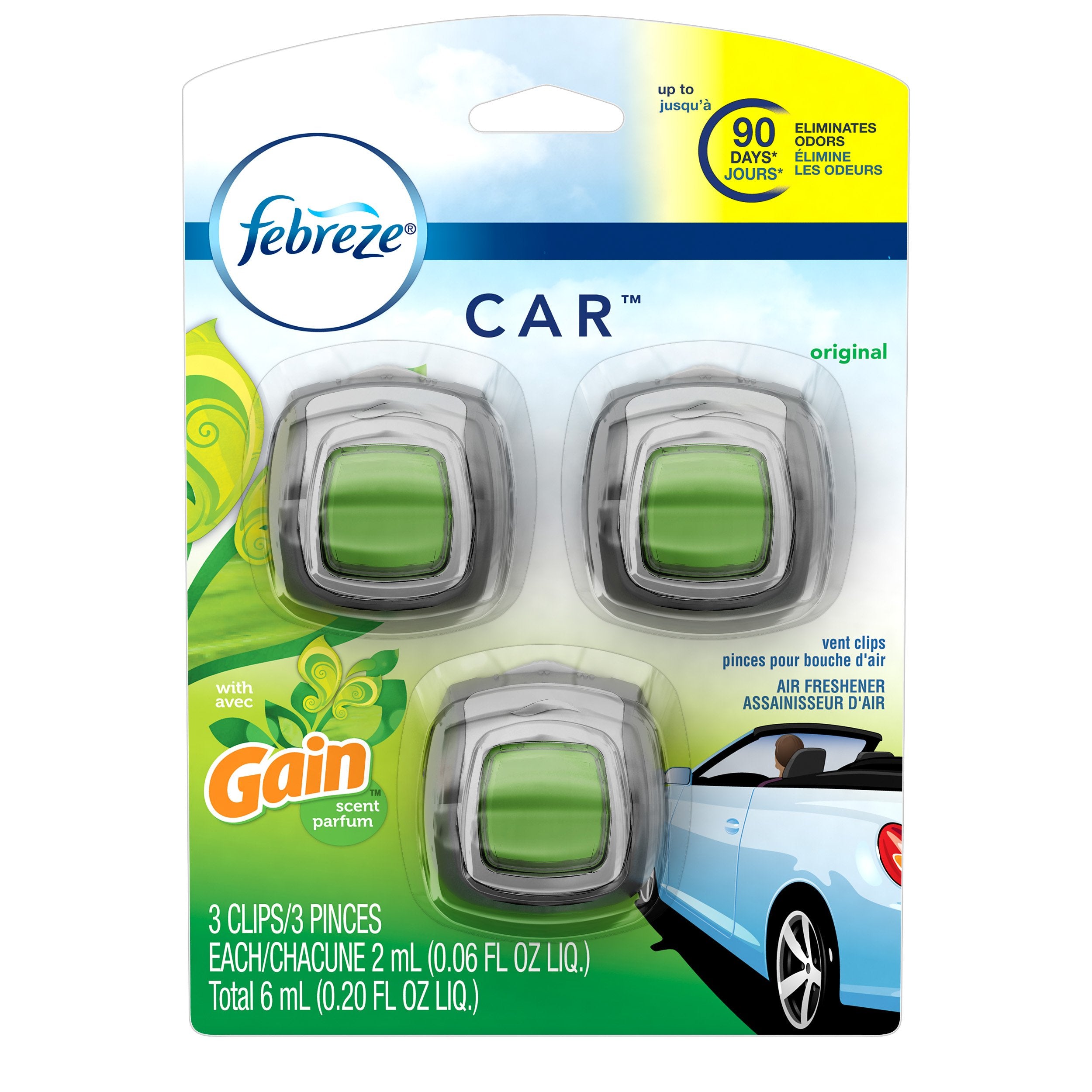 Febreze Car Vent Clip Air Freshener, Gain Original, 0.037 Pound