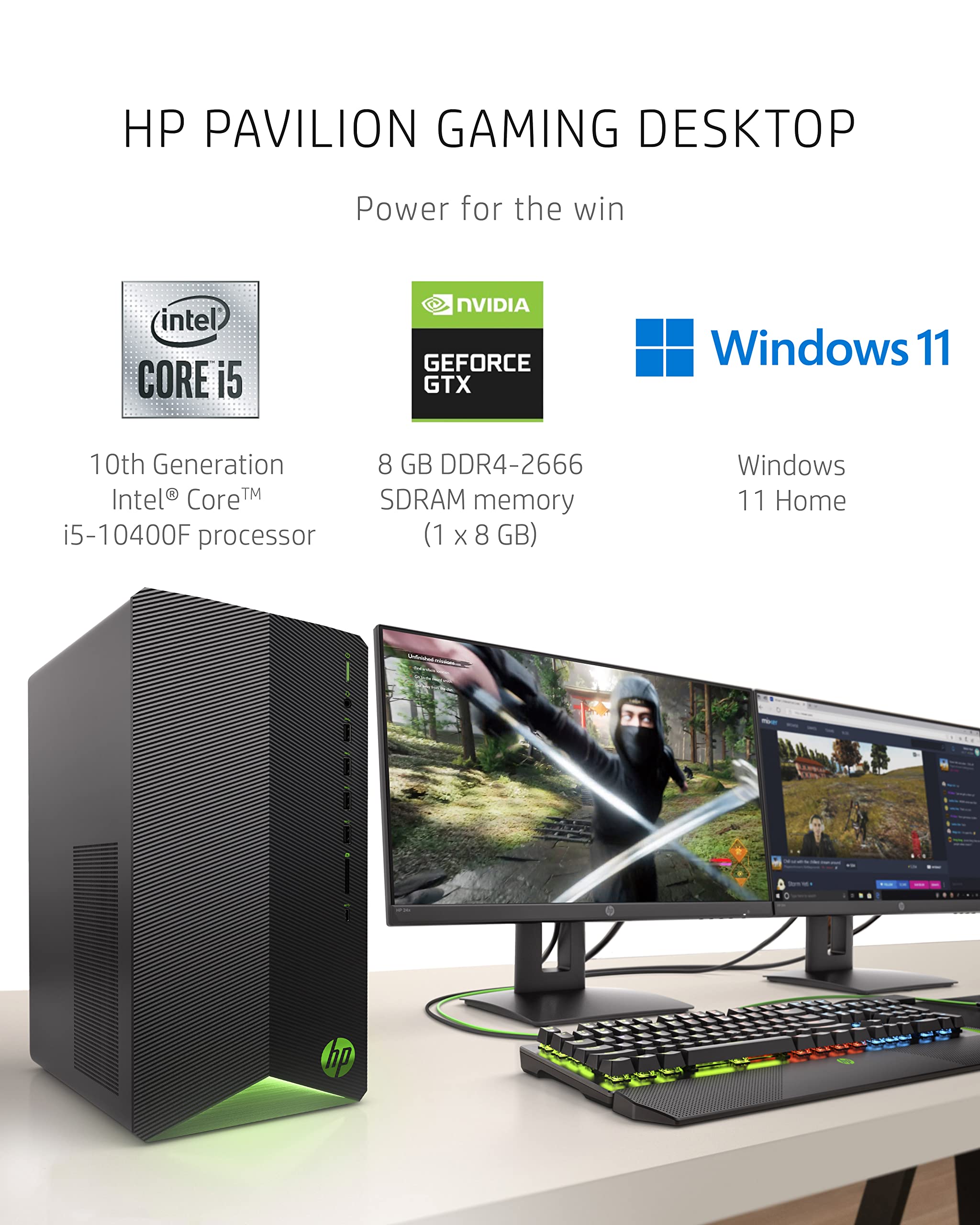 Hp Pavilion Gaming Desktop, 10Th Generation Intel Core I5 10400F Processor, Nvidia Geforce Gtx 1650 Graphics, 8 Gm Ram, 256 Gb S