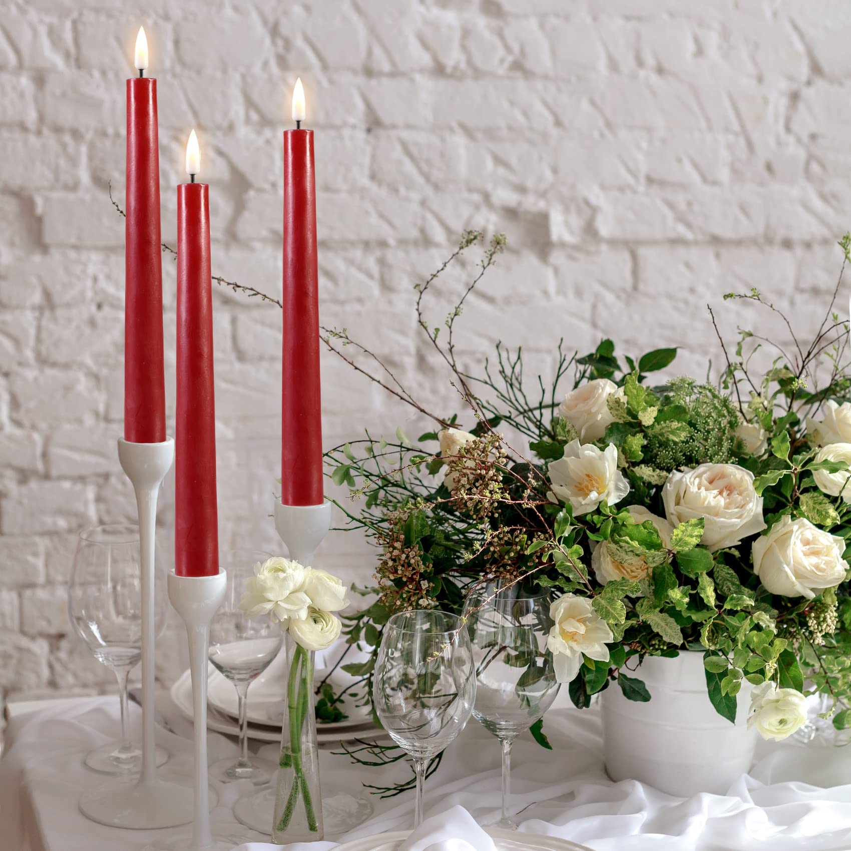 Eywamage Red Christmas Flameless Taper Candles With Remote, Flickering Battery Led Wax Candlesticks Set Of 6