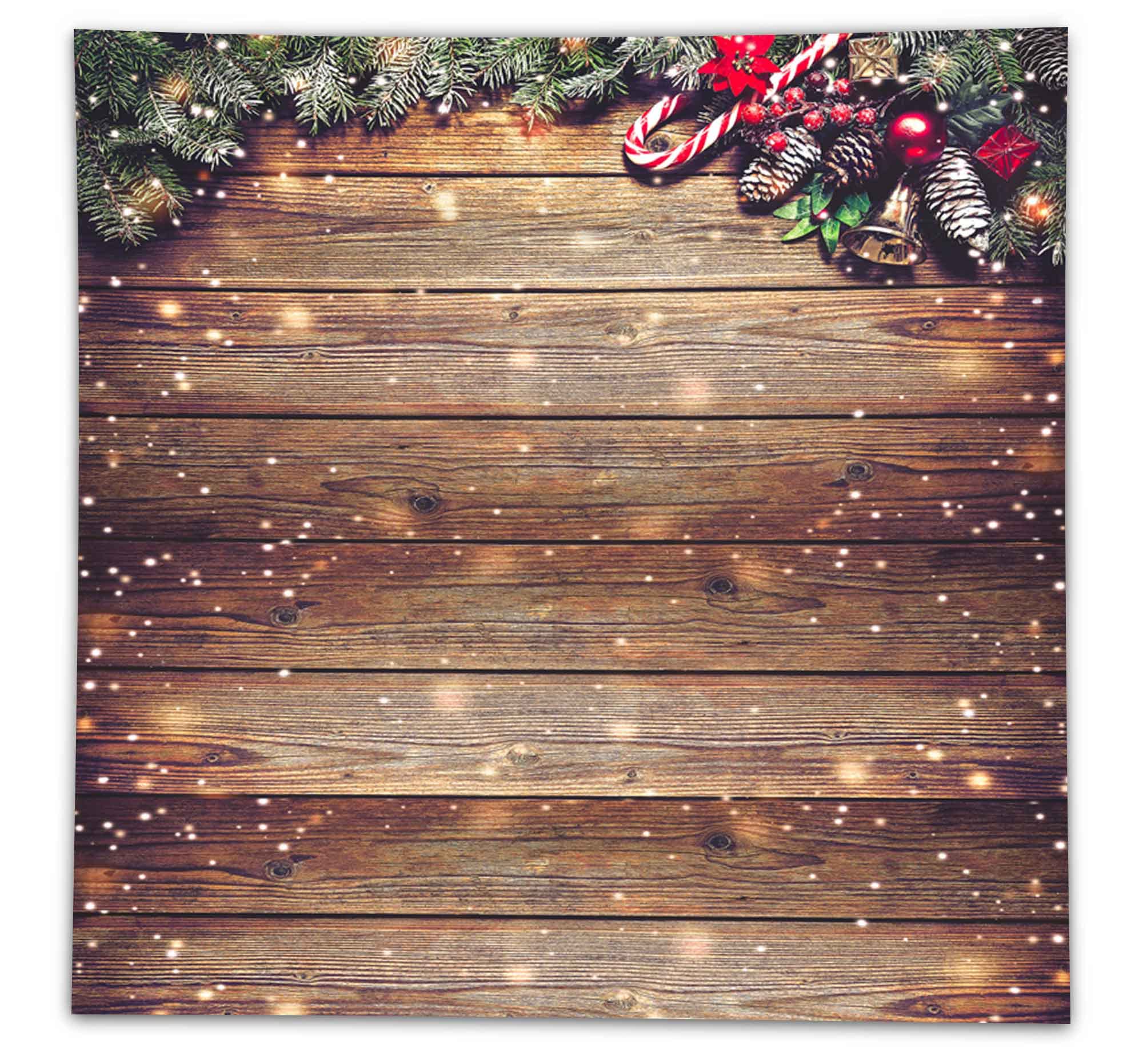 Allenjoy 8X8Ft Rustic Christmas Wood Photography Backdrop Sparkle Bokeh Brown Wooden Board Vintage Wall Floordrop Winter Family