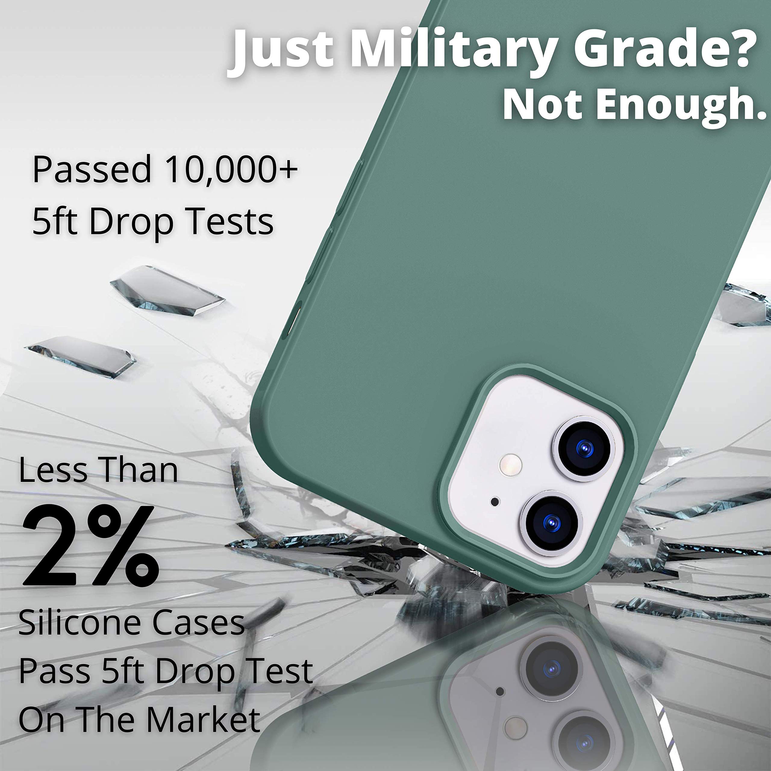 Icesword Iphone 12 Mini Case Pine Green, Thin Liquid Silicone Case, Matte Pure Pine Green, Soft Silk Microfiber Cloth, Gel Rubbe