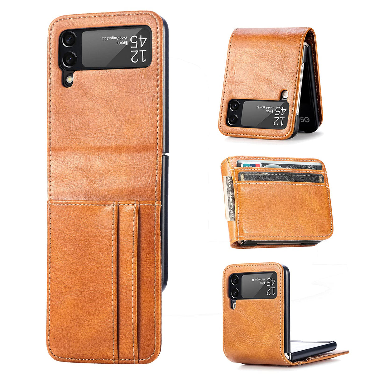 Zcdaye Wallet Case For Samsung Galaxy Z Flip 3 Case, Samsung Z Flip 3 5G (2021) Case, Z Flip 3 Leather Case With Card Holder-Bro