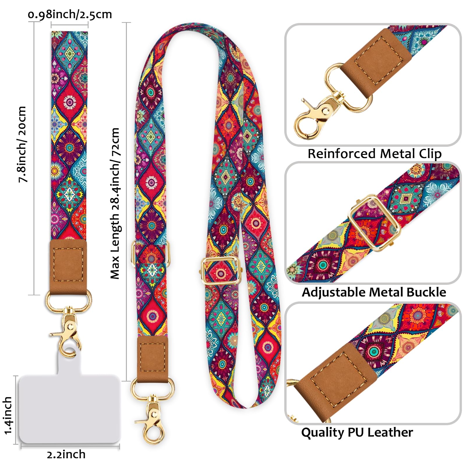 Yonlevres Phone Lanyard Crossbody Wrist Strap, Boho Bohemian Cell Phone Lanyards For Around The Neck Wristlet Adjustable Phone S