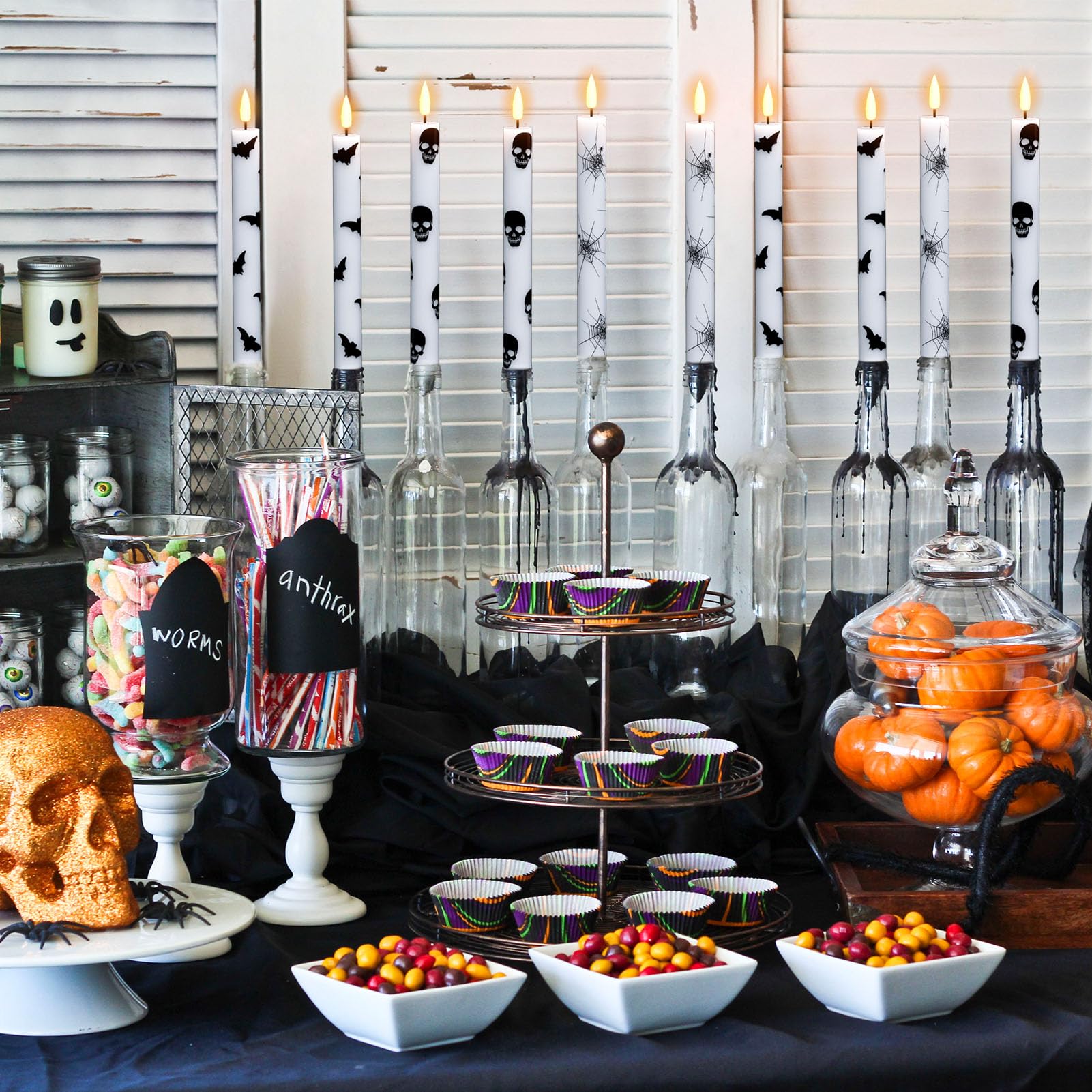 Genswin Flameless Taper Candles With Remote Timer, 6Pcs Led Flickering Taper Candles Battery Operated Real Wax With Spider Webs/