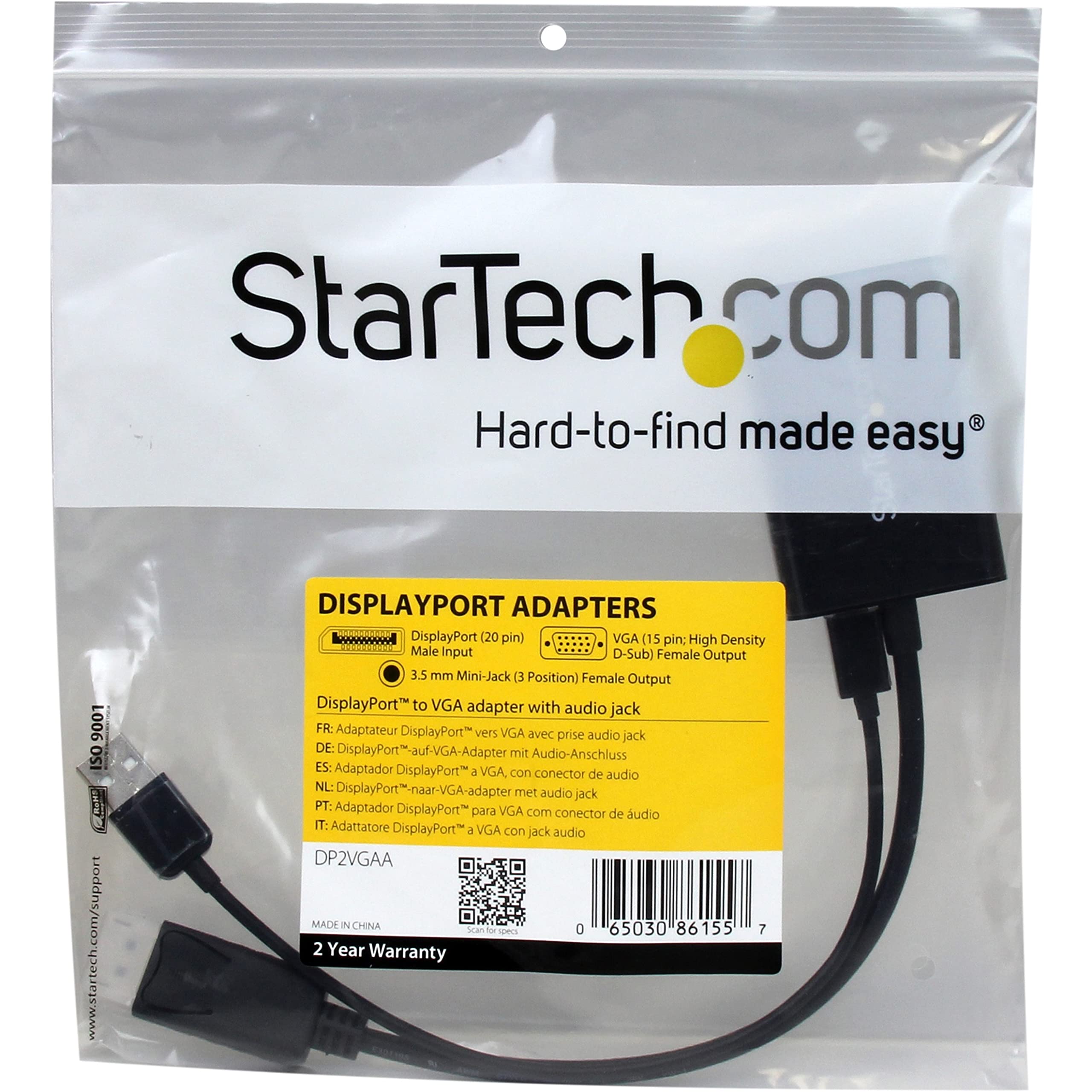 Startech.Com Displayport To Vga Adapter With Audio 1920X1200 Dp To Vga Converter For Your Vga Monitor Or Display (Dp2Vgaa)