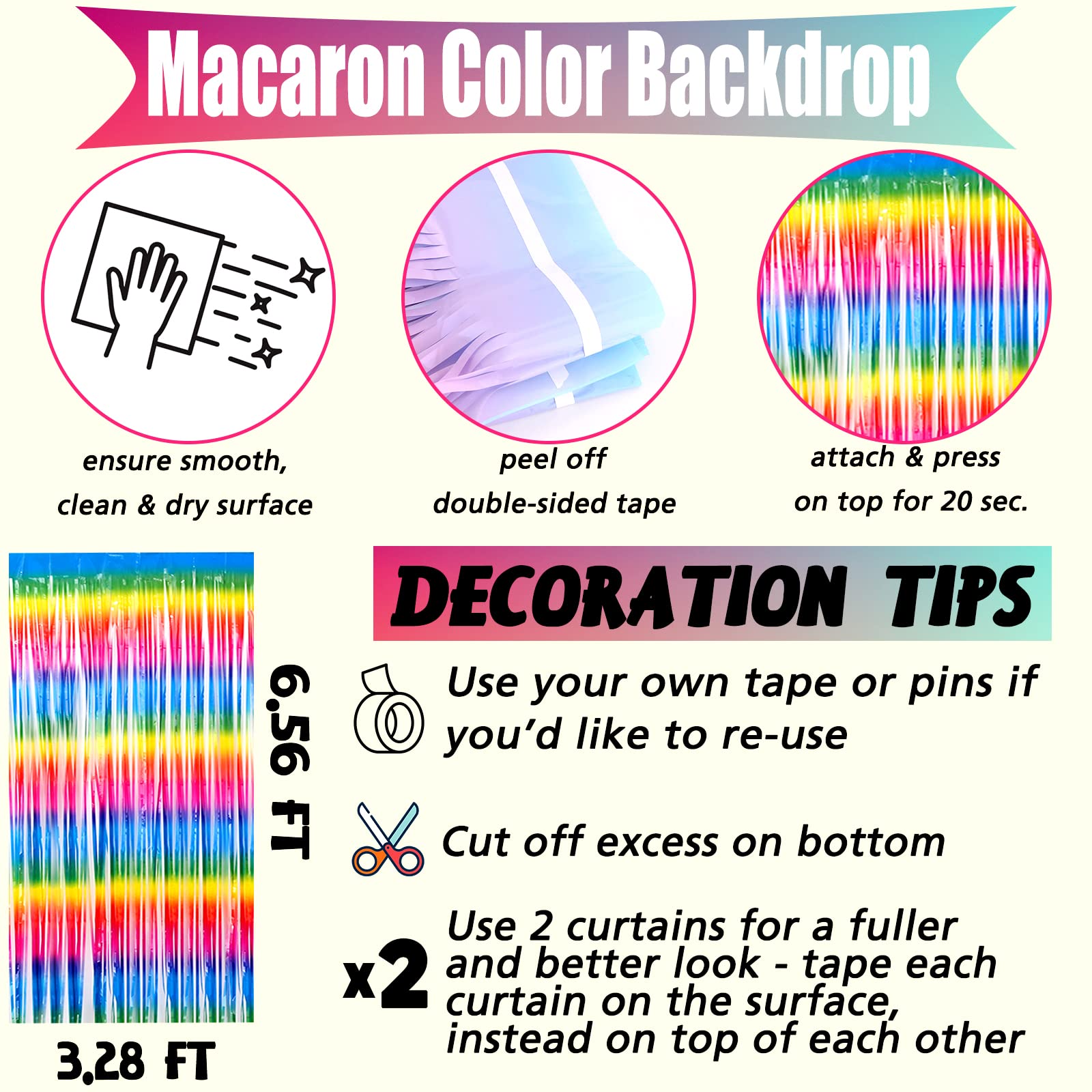 4 Pack Rainbow Fringe Curtain Backdrop, 3.2Ft X 6.6Ft Metallic Tinsel Foil Fringe Streamers Curtains Background For Photo Booth