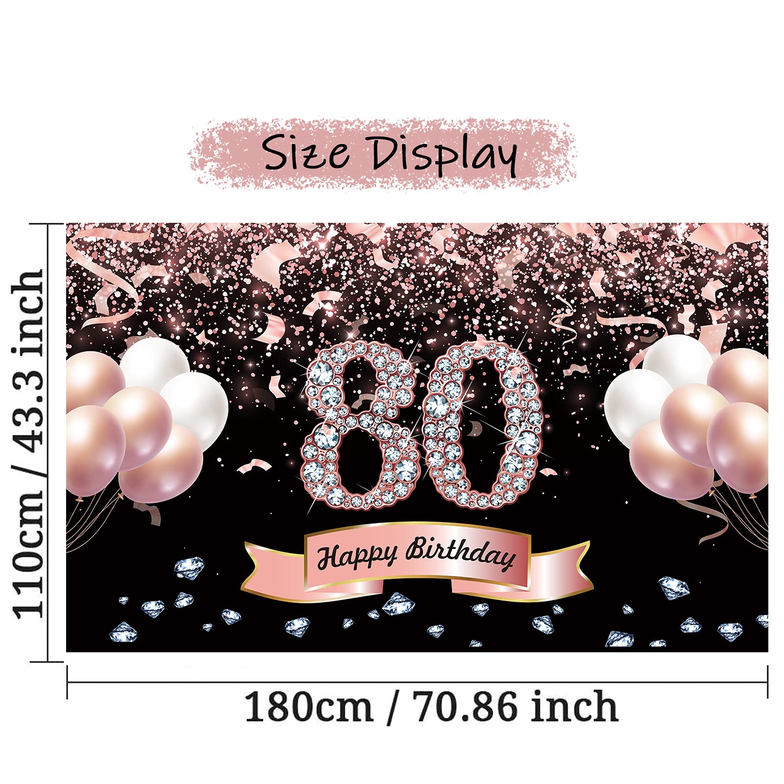 Trgowaul 80Th Birthday Decorations For Women Rose Gold Birthday Backdrop Banner 5.9 X 3.6 Fts Happy Birthday Party Suppiles Phot